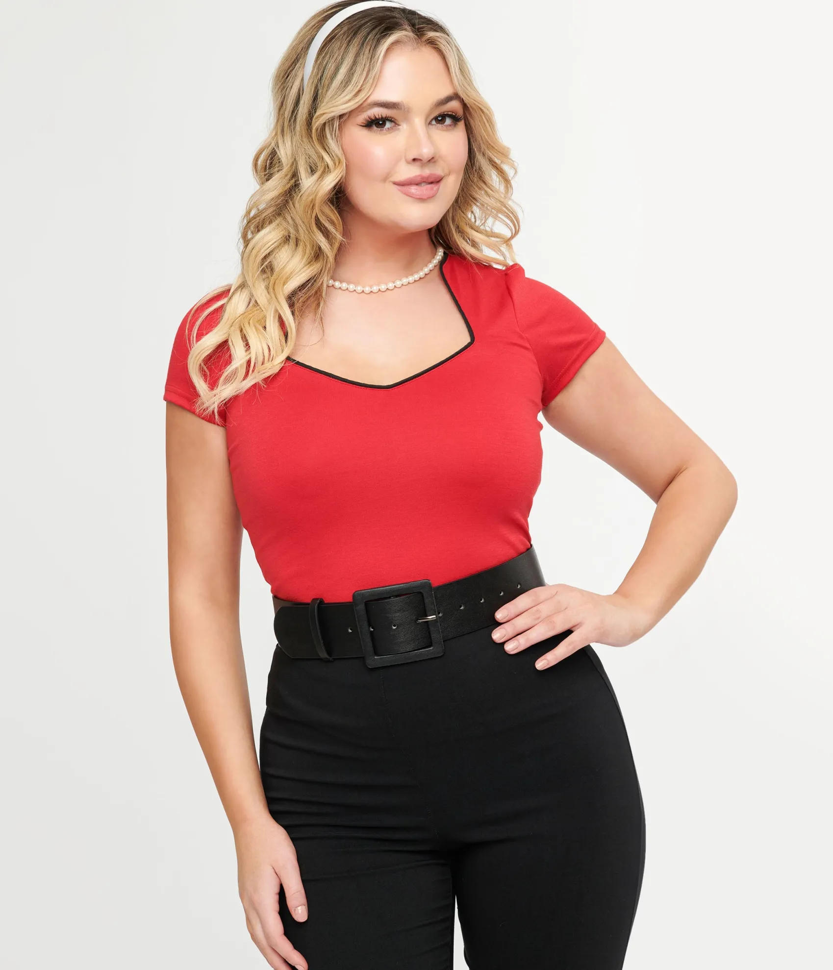 Unique Vintage Steady 1950s Red & Black Piped Sophia Top Outlet