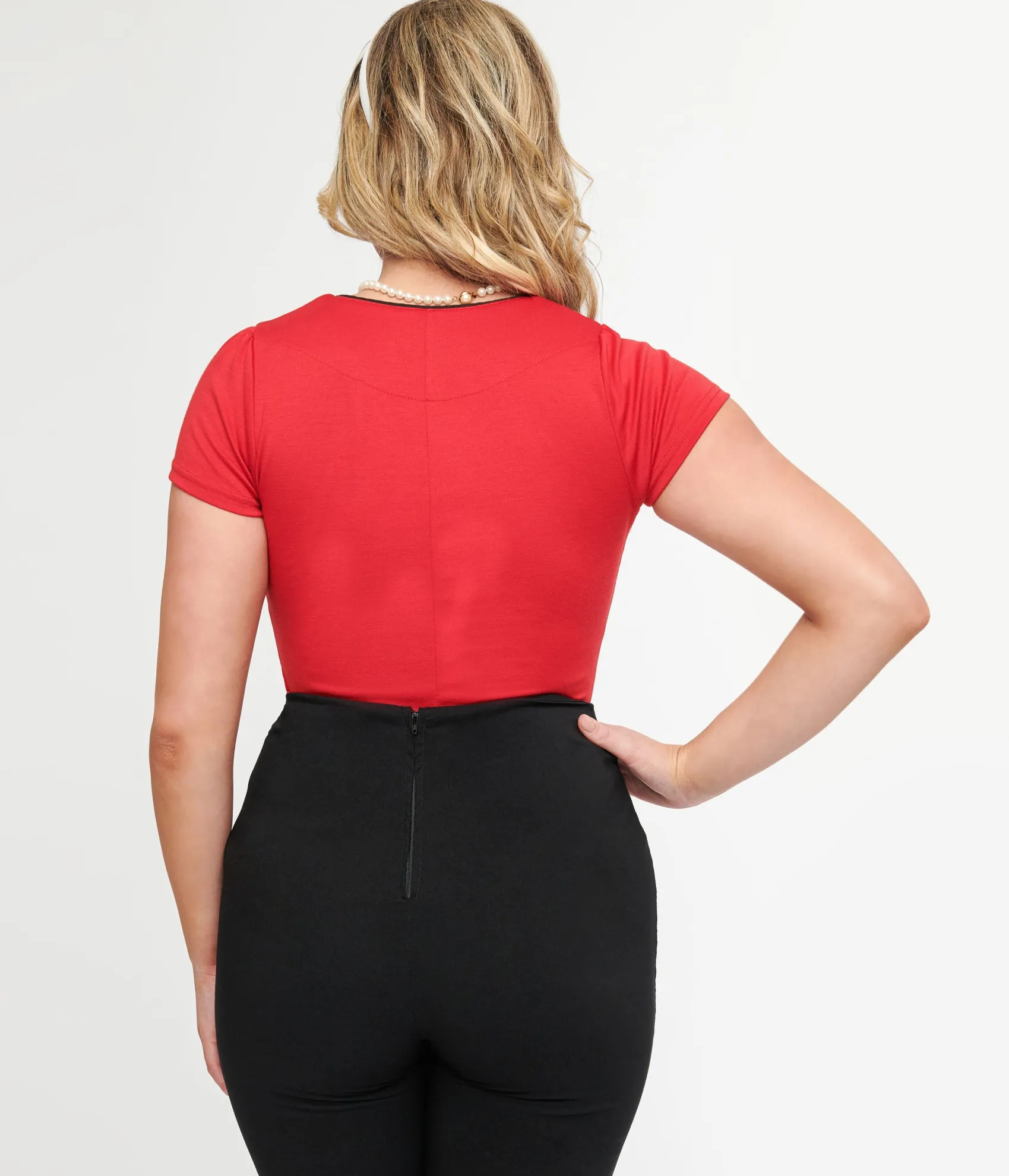 Unique Vintage Steady 1950s Red & Black Piped Sophia Top Outlet