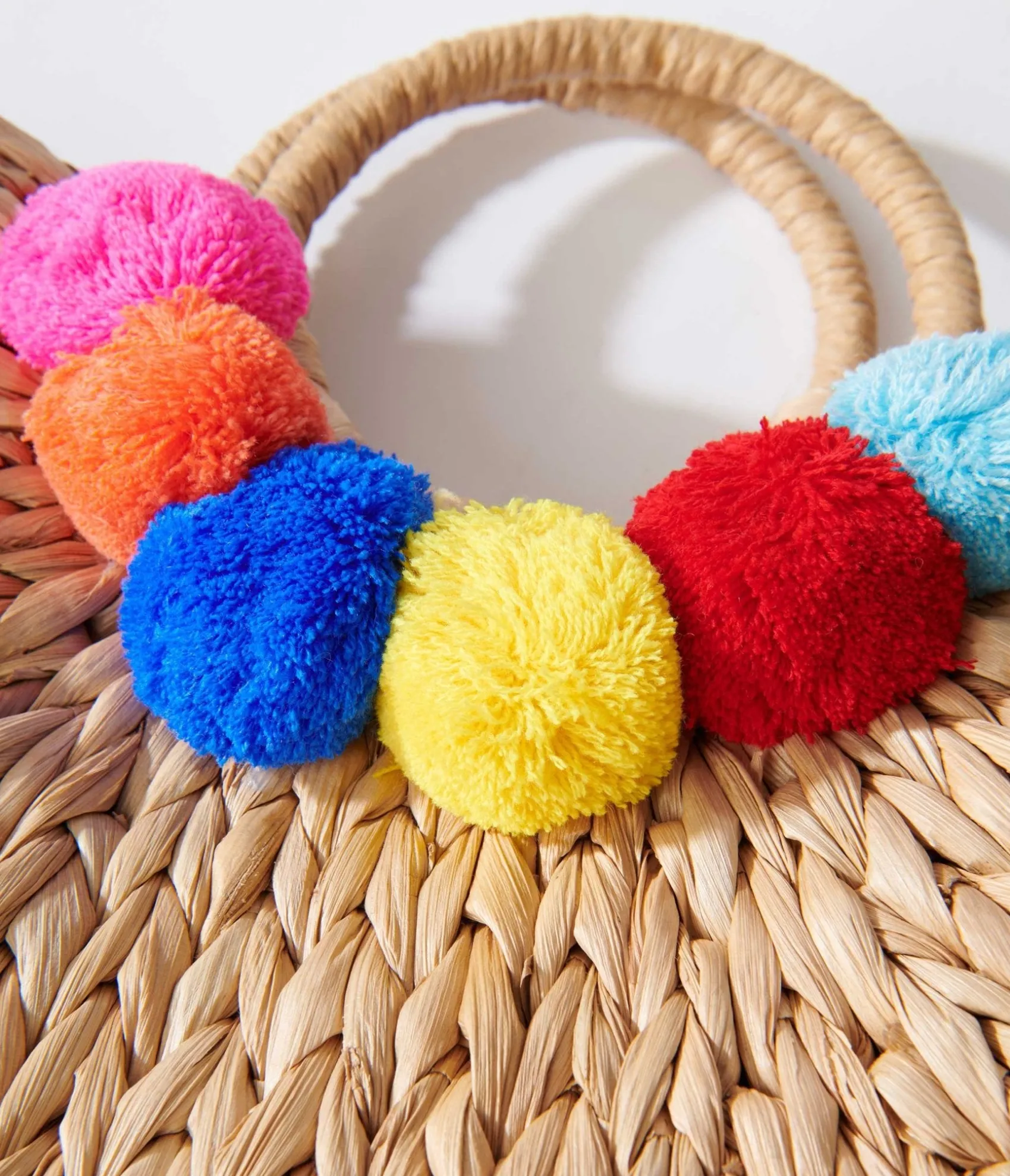 Unique Vintage Tan Pom Pom Woven Bag Cheap