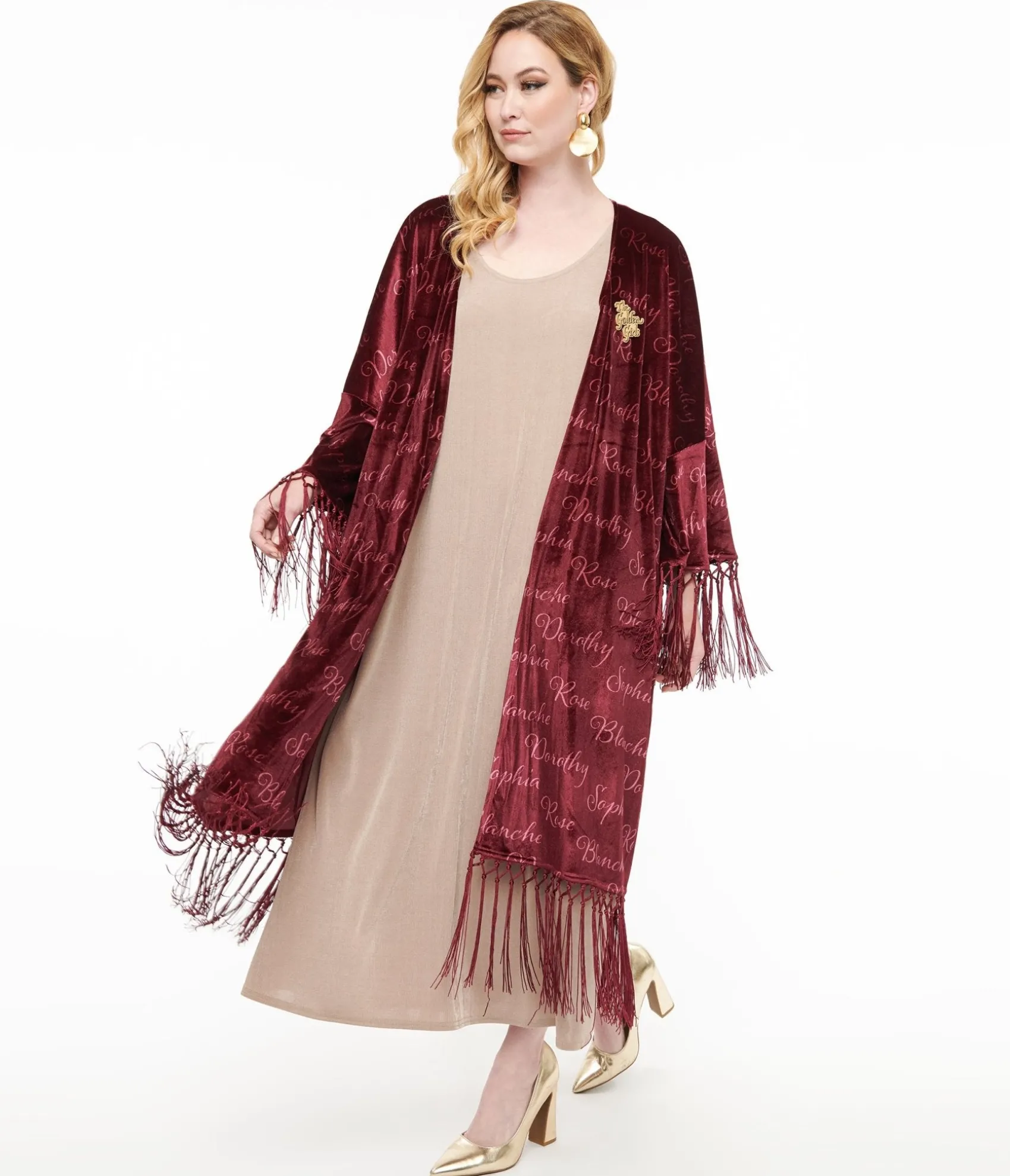 Unique Vintage The Golden Girls x Burgundy Velvet Blanche Kimono Best Sale