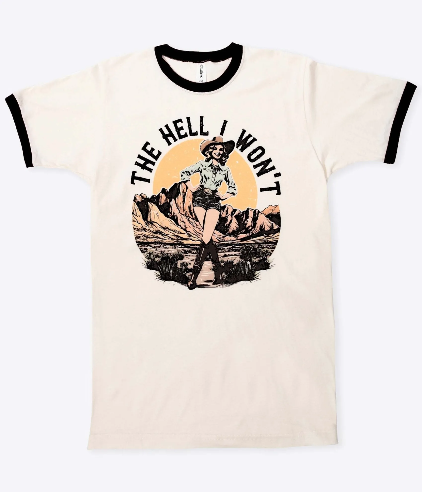 Unique Vintage The Hell I Won't Black Collar Unisex Graphic Ringer Tee Cheap