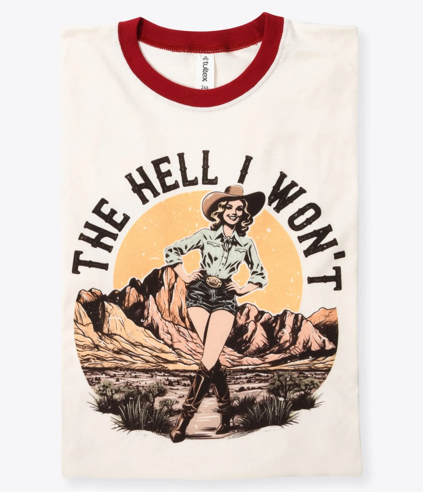 Unique Vintage The Hell I Won't Red Collar Unisex Graphic Ringer Tee New