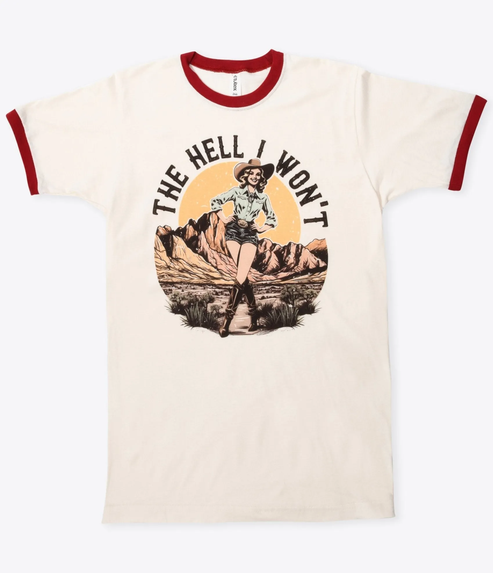Unique Vintage The Hell I Won't Red Collar Unisex Graphic Ringer Tee New
