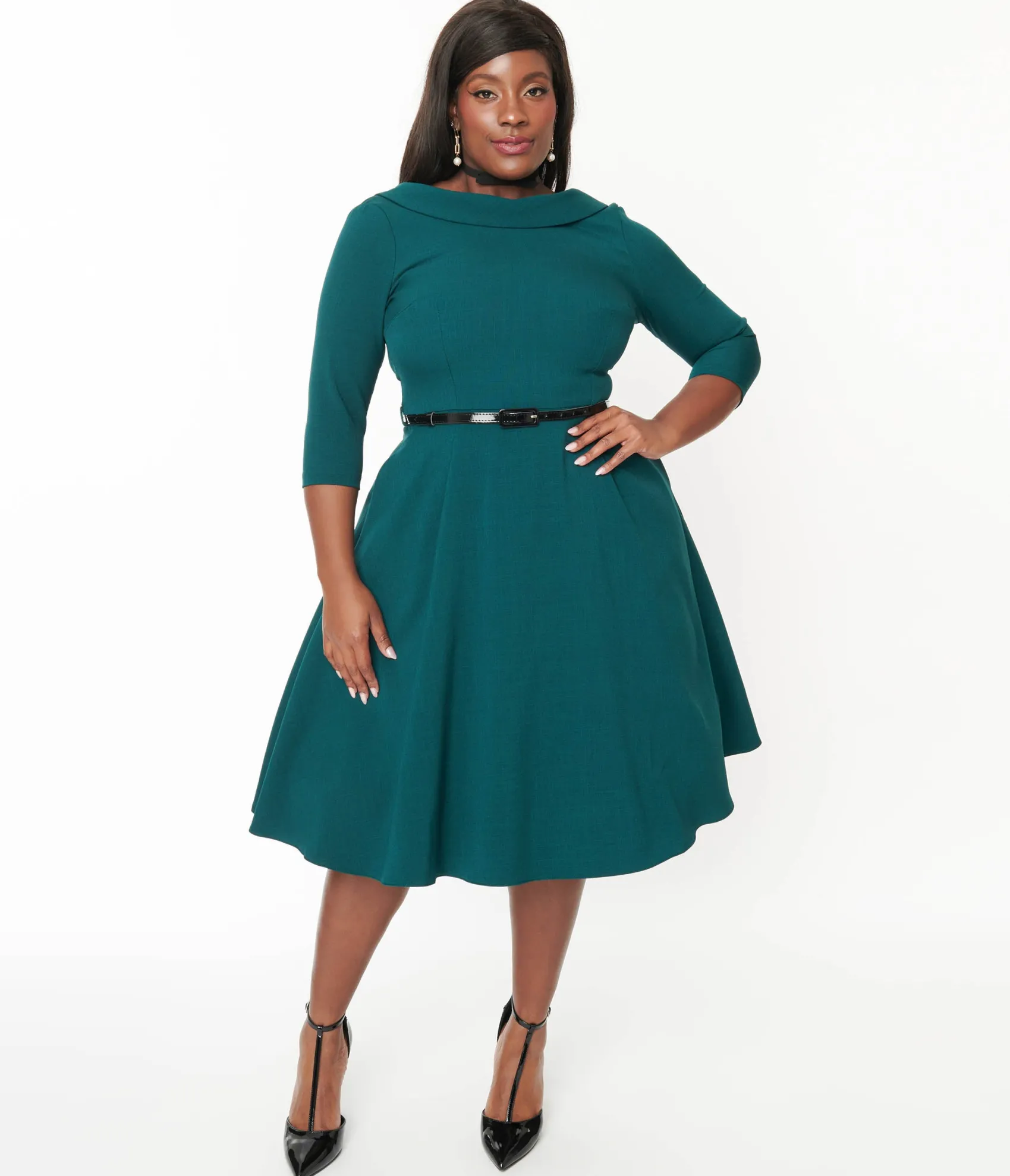 Unique Vintage The Pretty Dress Company Forest Green Grace Fit & Flare Dress Online