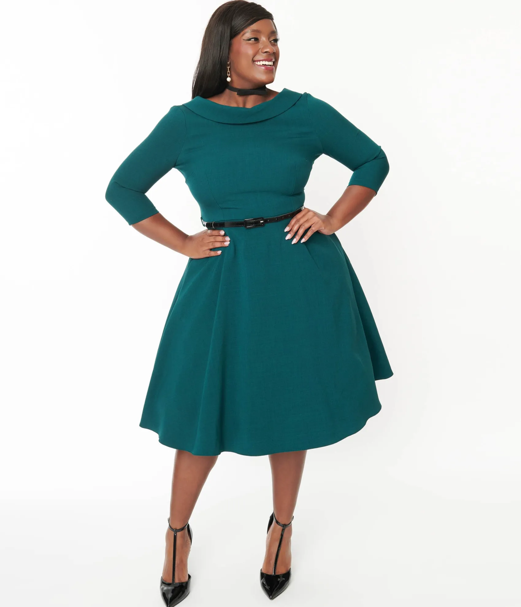 Unique Vintage The Pretty Dress Company Forest Green Grace Fit & Flare Dress Online