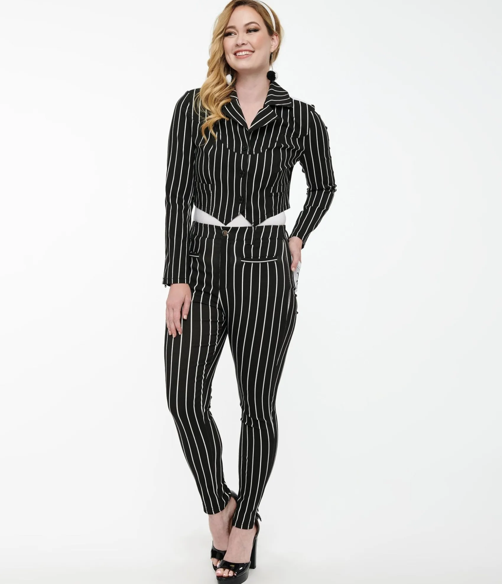Unique Vintage Tim Burton’s The Nightmare Before Christmas by Black & White Stripe Jack Skellington Stretch Pants Cheap