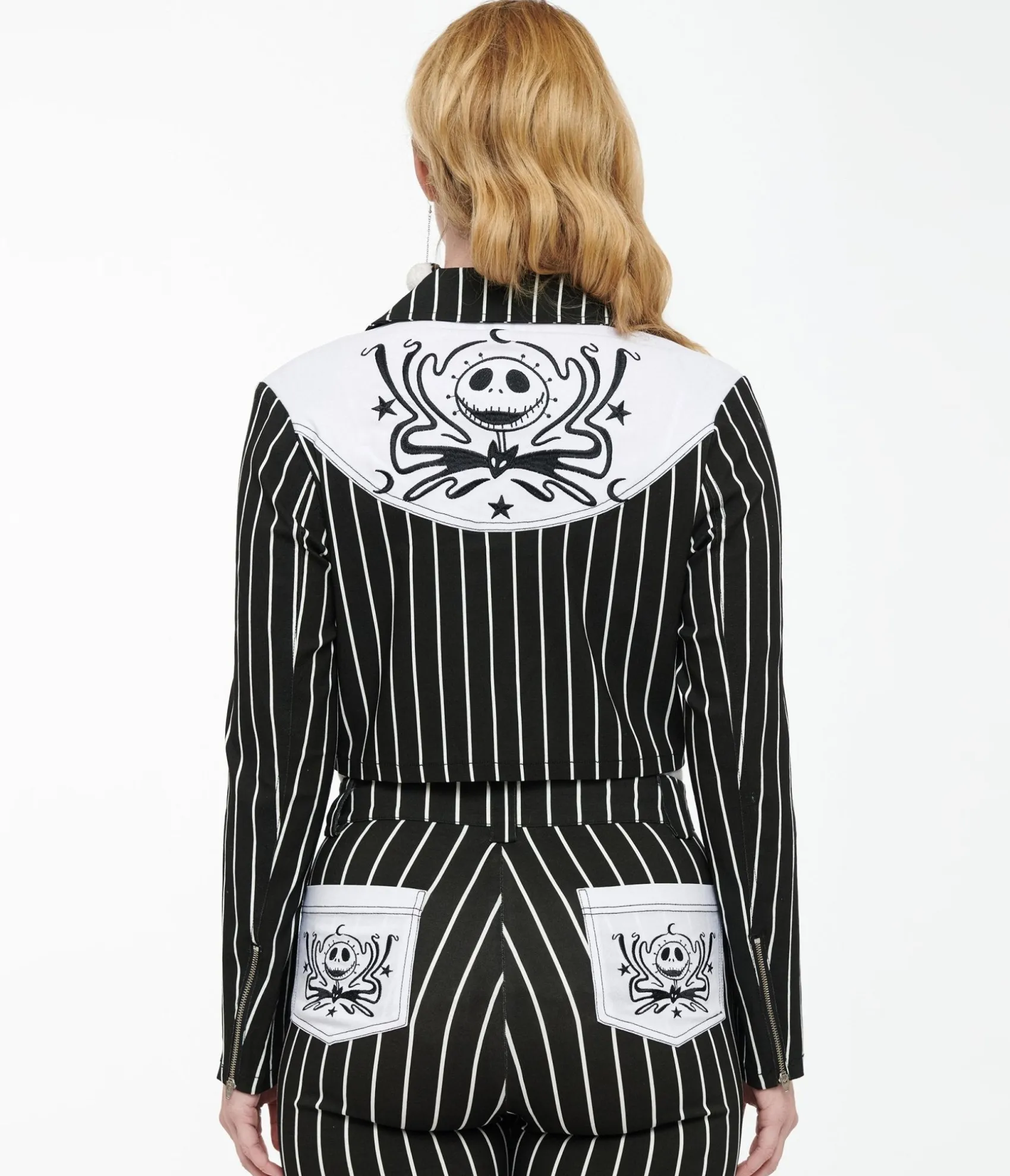 Unique Vintage Tim Burton’s The Nightmare Before Christmas by Black & White Stripe Jack Skellington Western Jacket Flash Sale