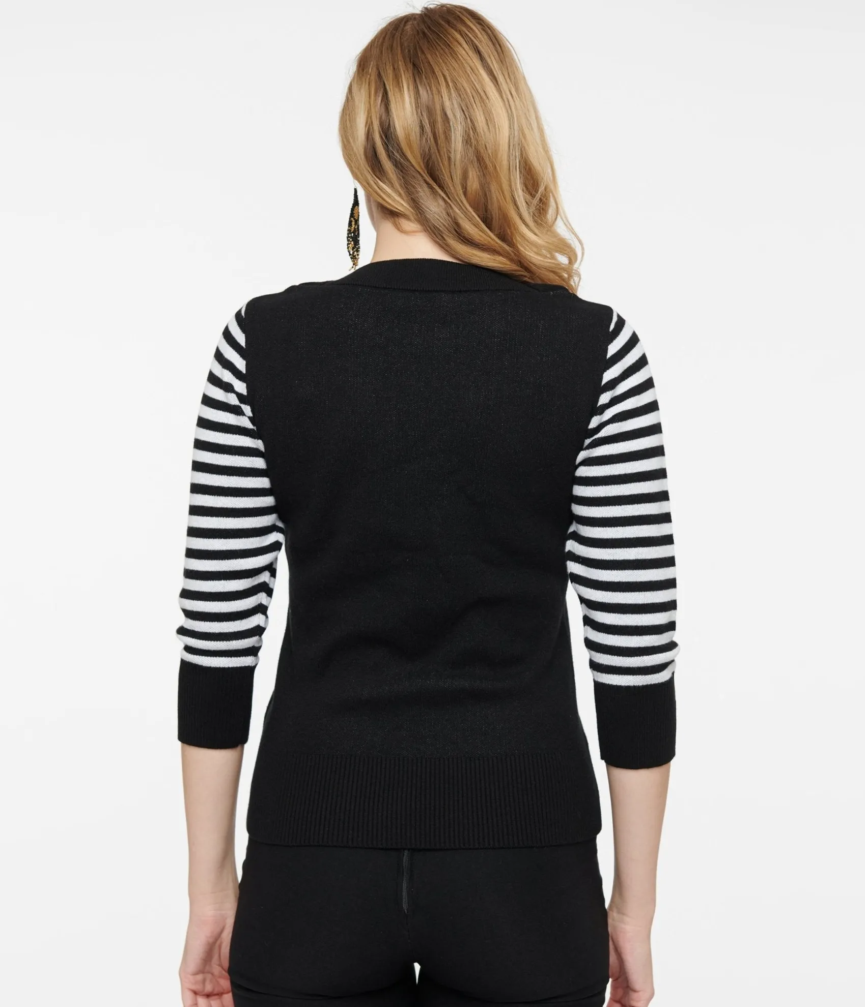 Unique Vintage Tim Burton's The Nightmare Before Christmas by Black & White Stripe Sally Minou Sweater Flash Sale