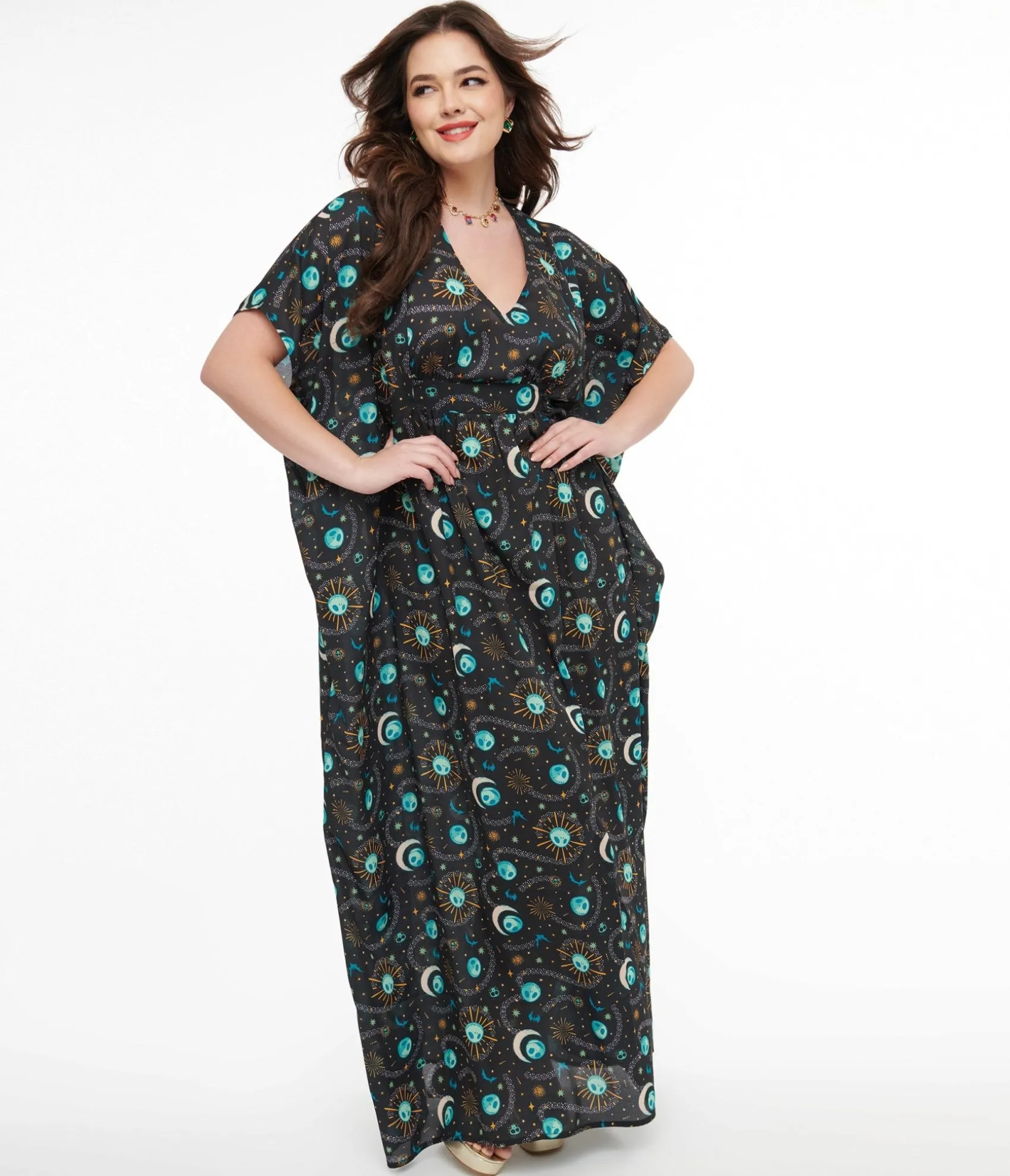 Unique Vintage Tim Burton's The Nightmare Before Christmas by Black Celestial Nightmare Before Christmas Caftan Dress Sale
