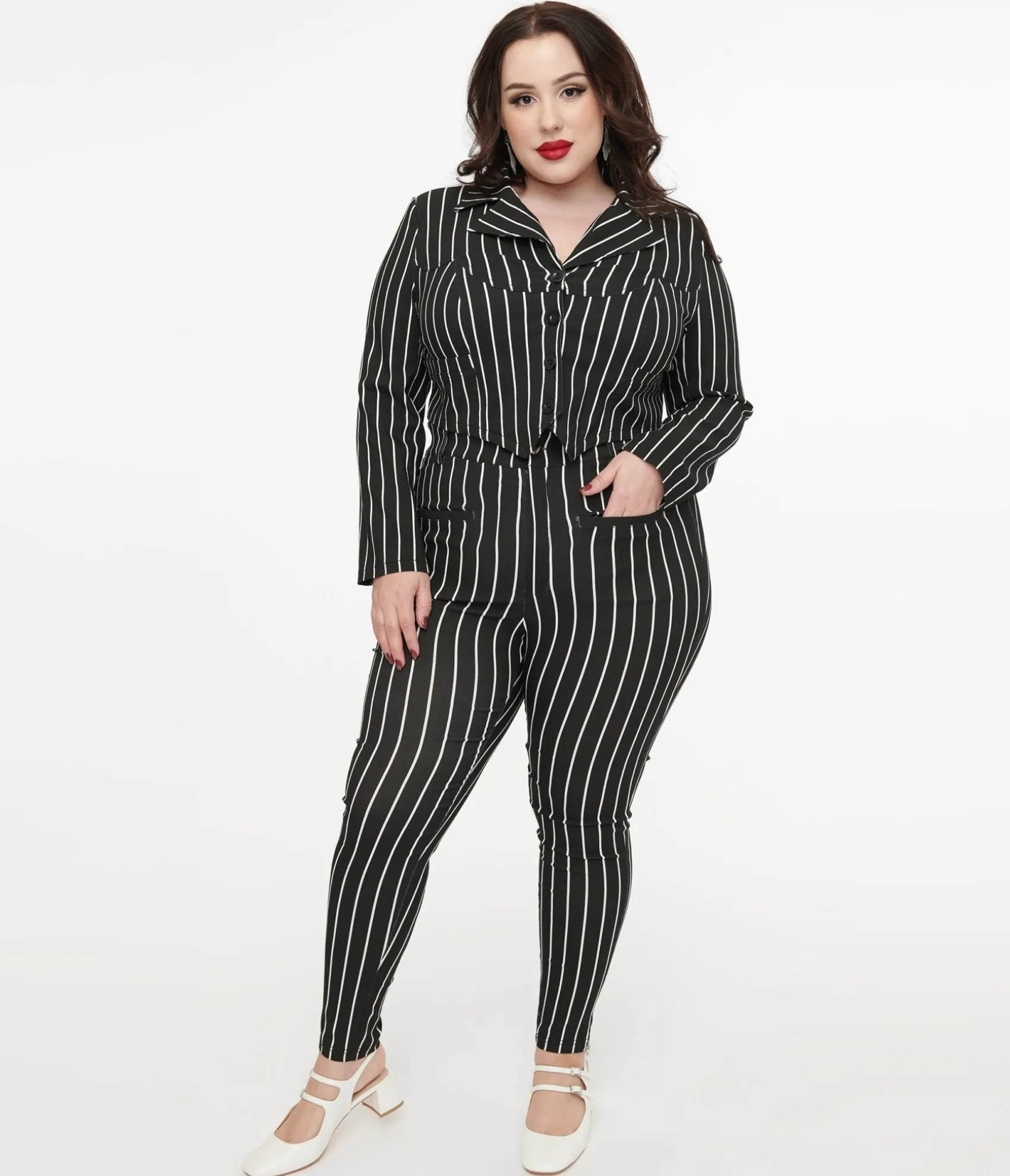 Unique Vintage Tim Burton’s The Nightmare Before Christmas by Plus Size Black & White Stripe Jack Skellington Stretch Pants New