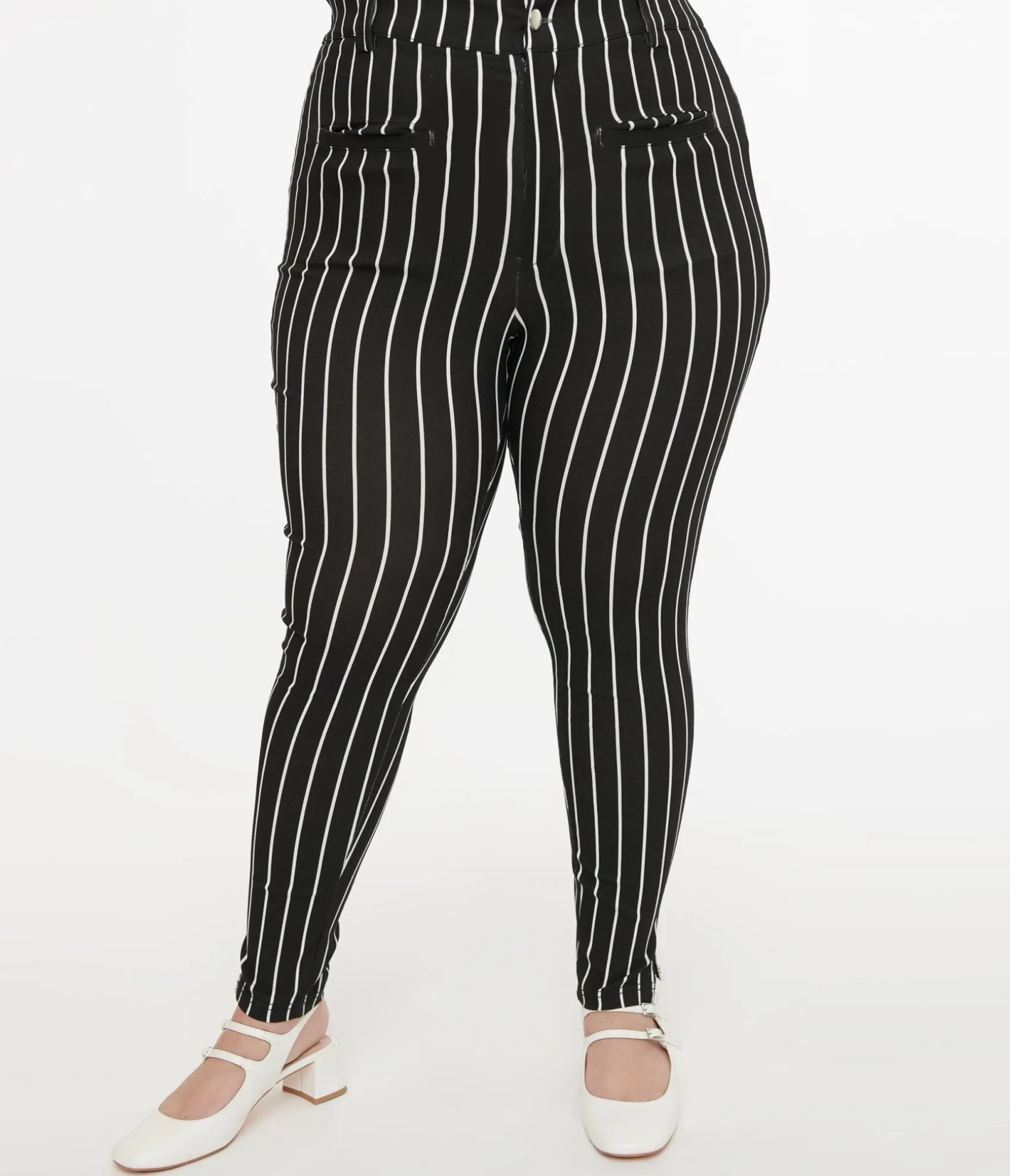 Unique Vintage Tim Burton’s The Nightmare Before Christmas by Plus Size Black & White Stripe Jack Skellington Stretch Pants New