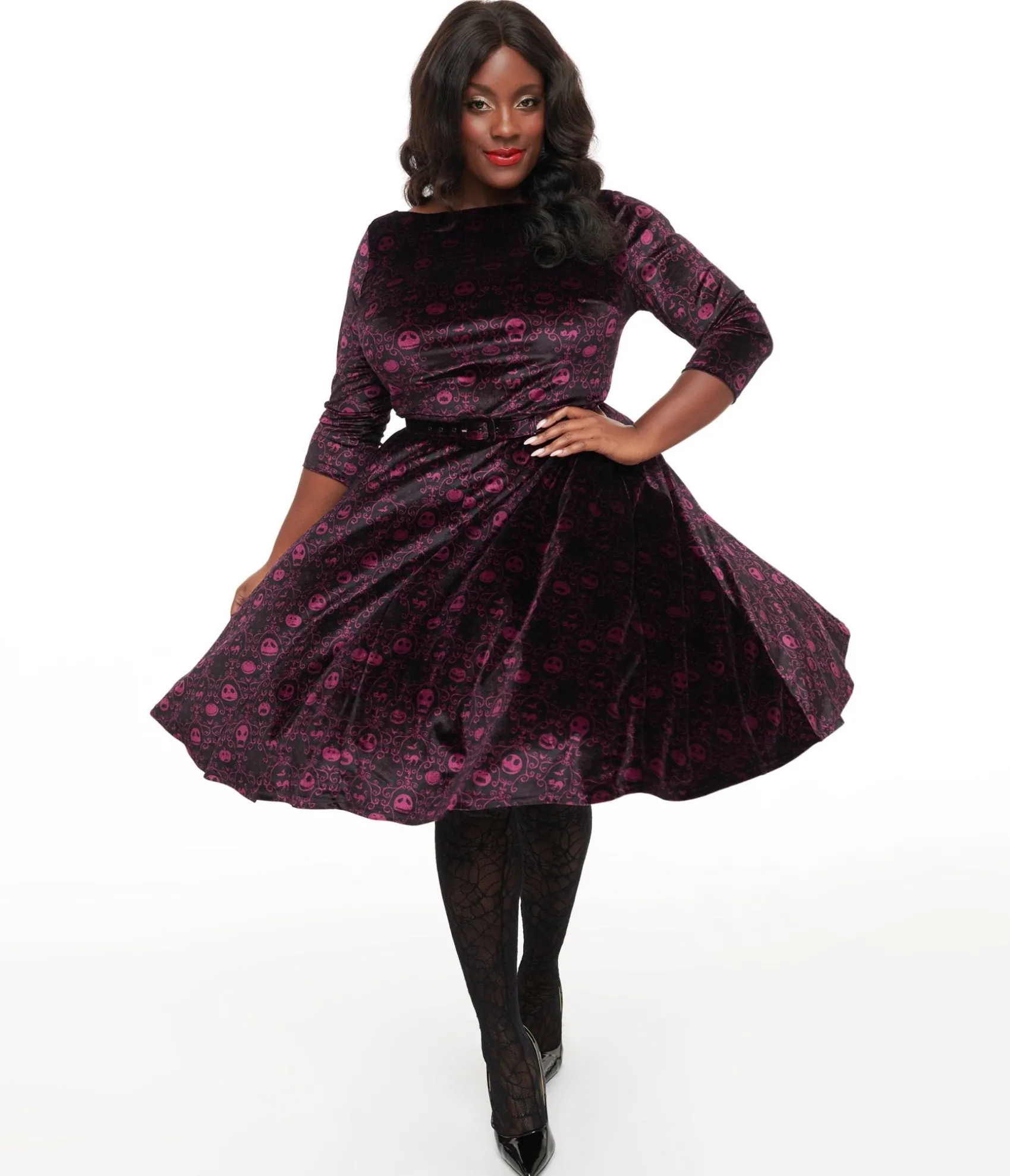 Unique Vintage Tim Burton's The Nightmare Before Christmas by Plus Size Eggplant Baroque Jack Skellington Devon Swing Dress Sale