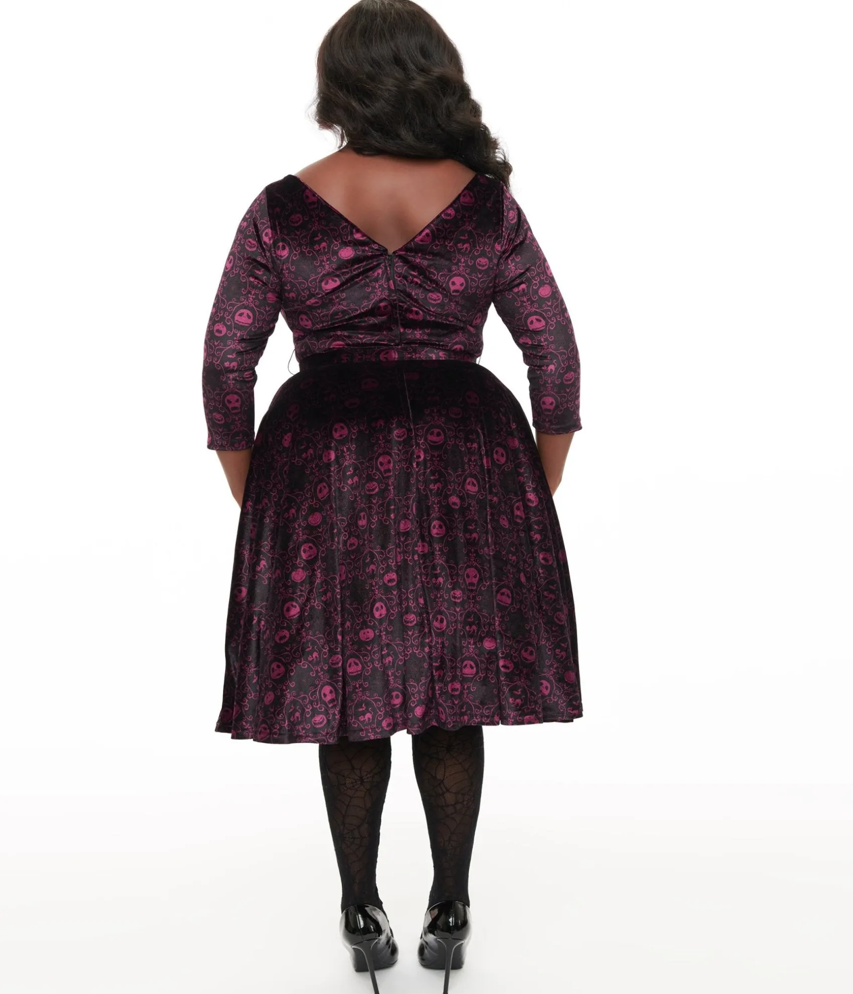 Unique Vintage Tim Burton's The Nightmare Before Christmas by Plus Size Eggplant Baroque Jack Skellington Devon Swing Dress Sale