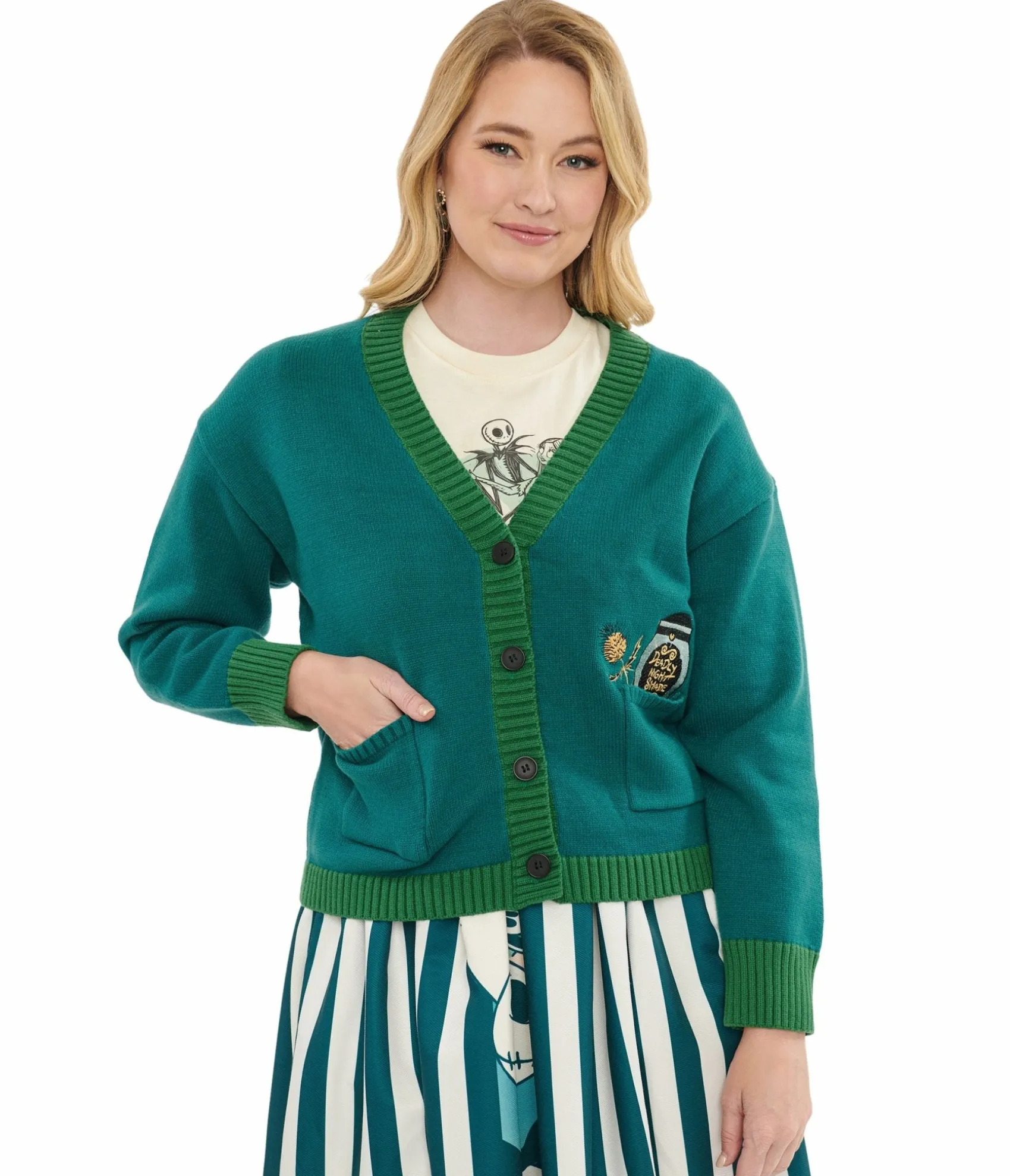 Unique Vintage Time Burton's The Nightmare Before Christmas by Teal Deadly Night Shade Cardigan Cheap