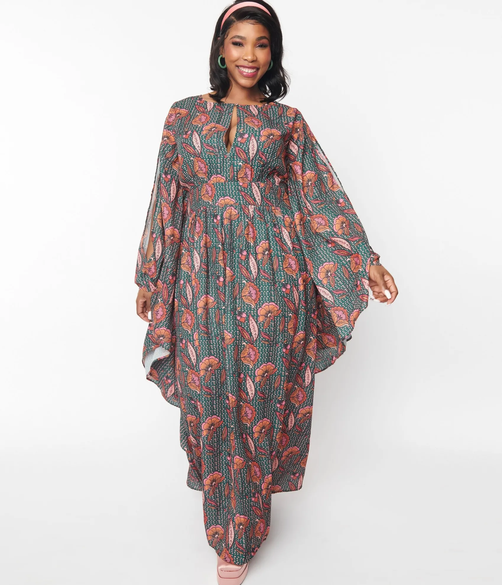 Unique Vintage Bali Floral Print Flutter Sleeve Caftan Best