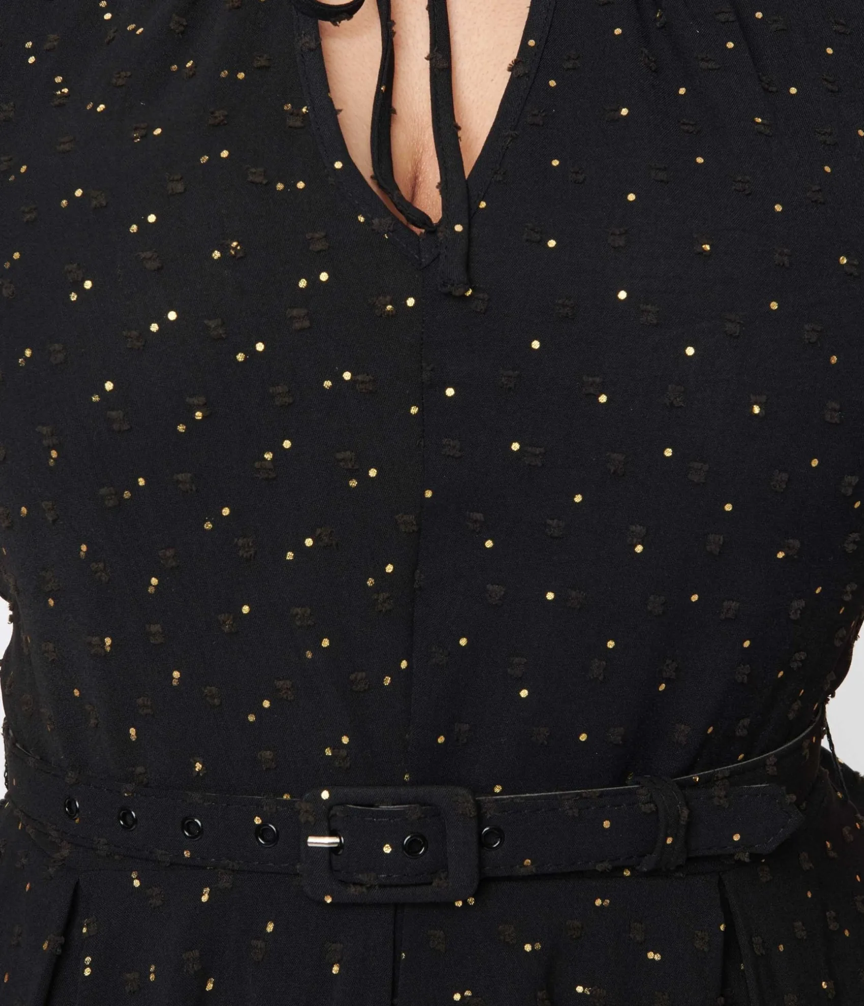 Unique Vintage Black & Gold Clip Dot Dahlia Swing Dress Best