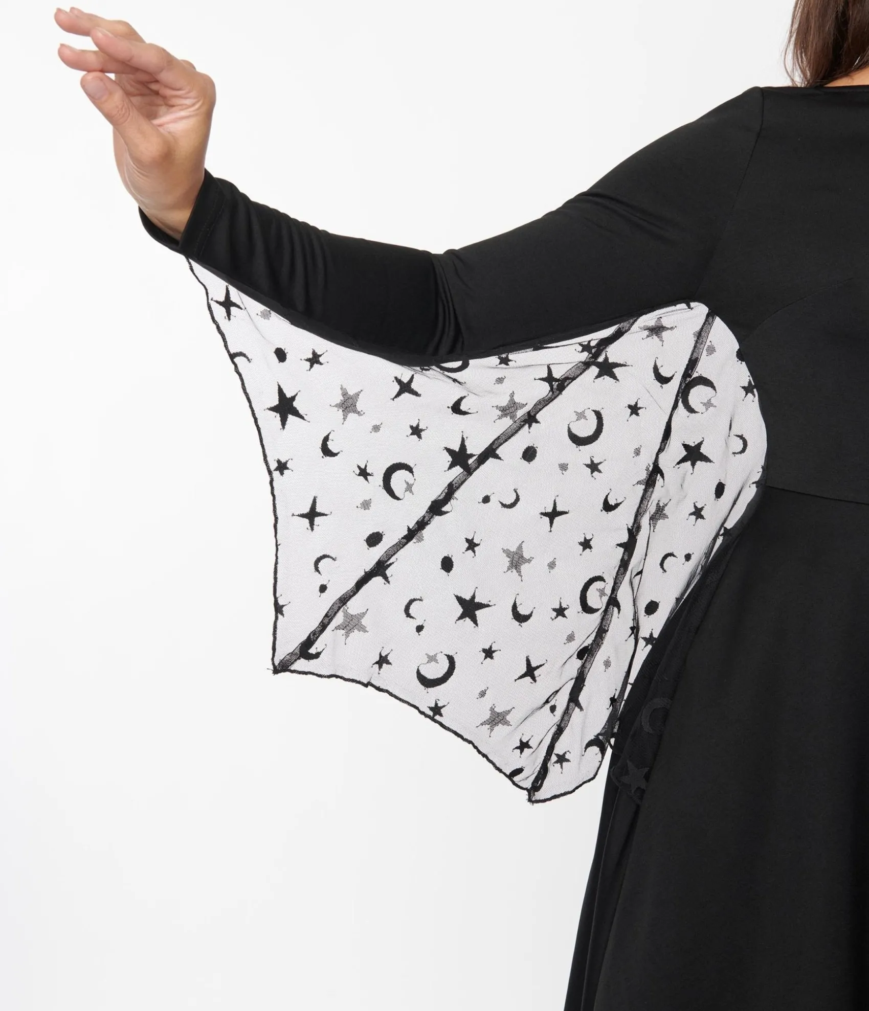Unique Vintage Black & Mesh Bat Swing Dress Clearance