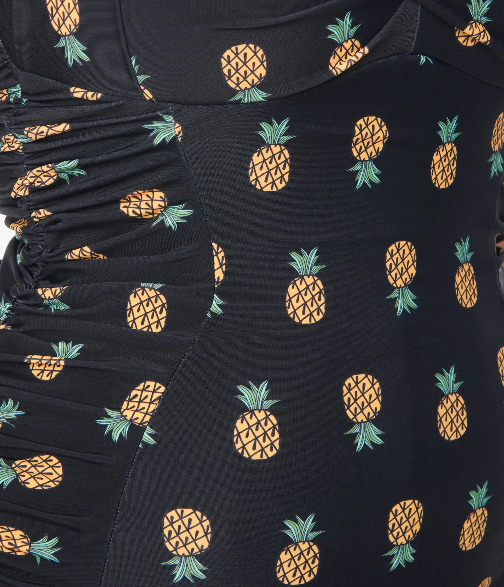 Unique Vintage Black & Pineapple Print Corinne Sheath Swimsuit Outlet