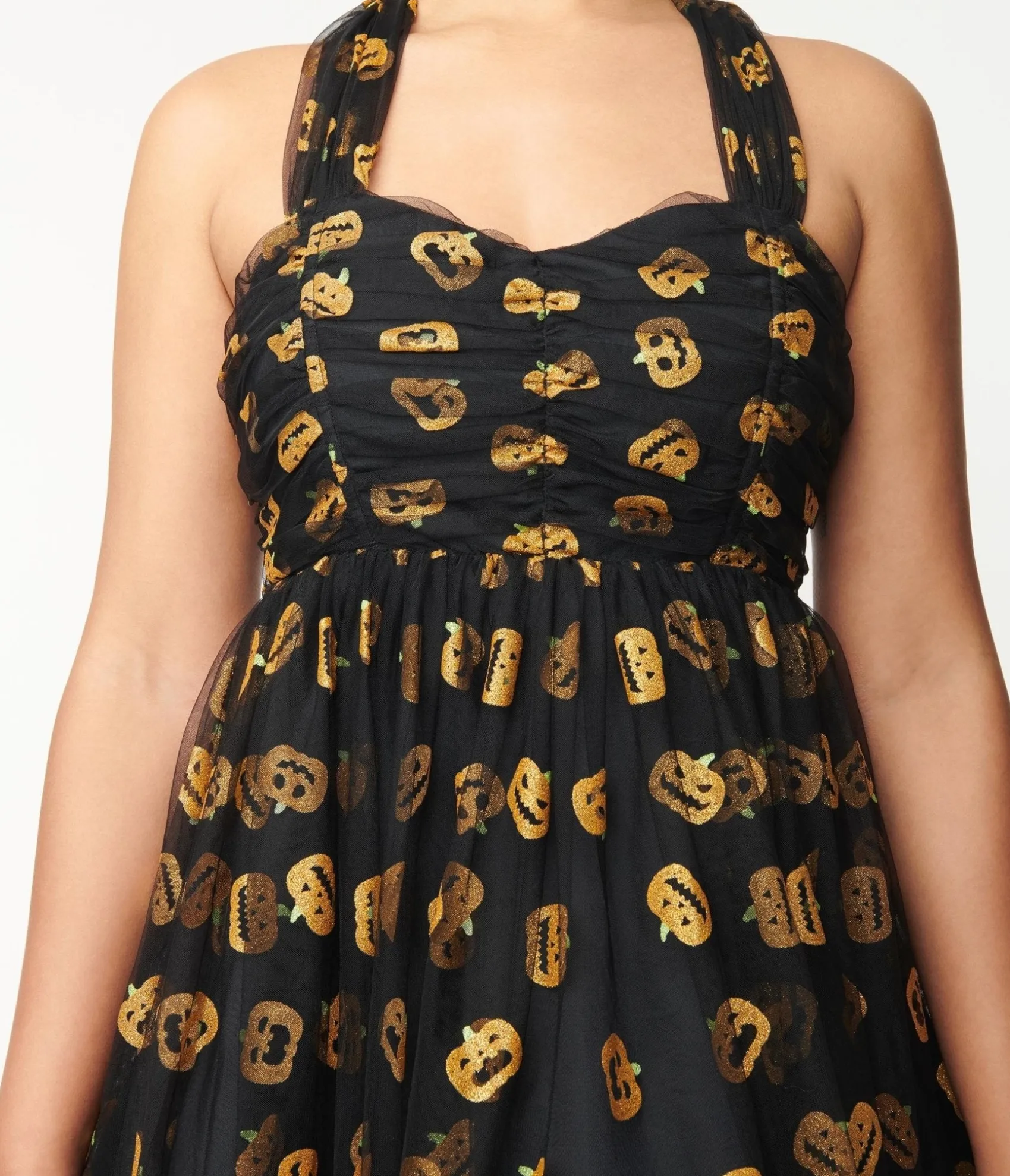 Unique Vintage Black & Pumpkin Print Babydoll Dress Discount