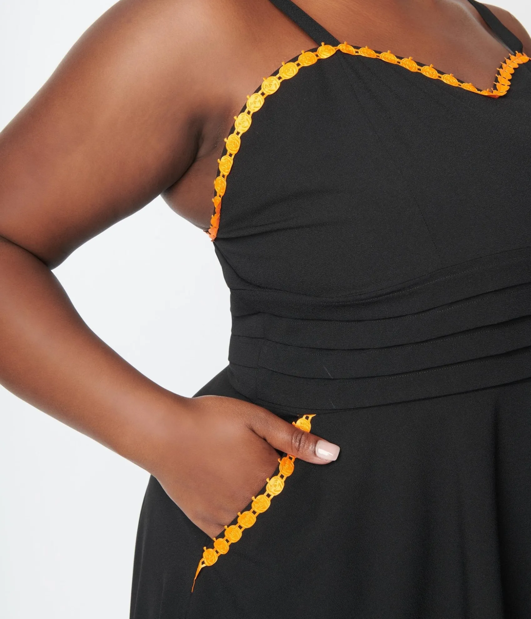 Unique Vintage Black & Pumpkin Trim Follow Your Heart Fit & Flare Dress Flash Sale