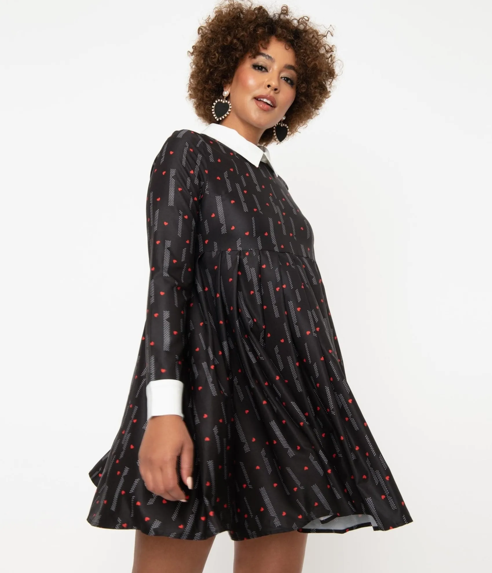 Unique Vintage Black & Red Heart Peggy Babydoll Dress Cheap