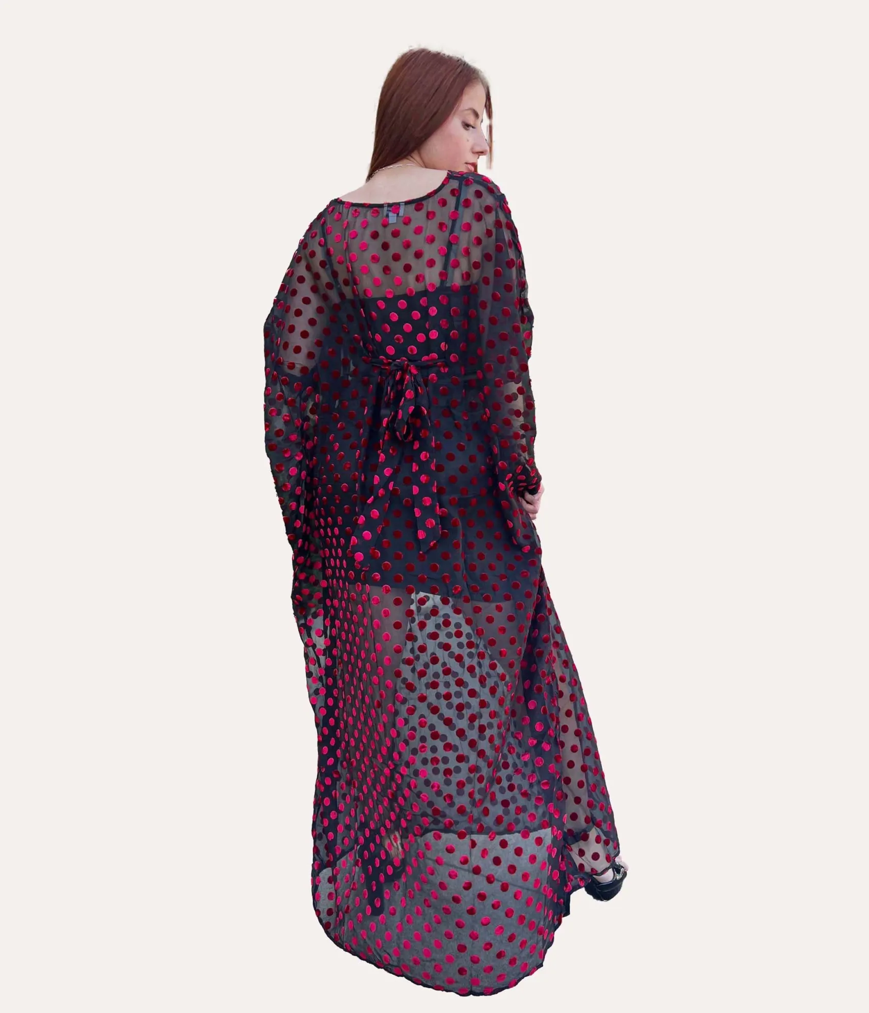 Unique Vintage Black & Red Swiss Dot Burton Caftan Dress Flash Sale