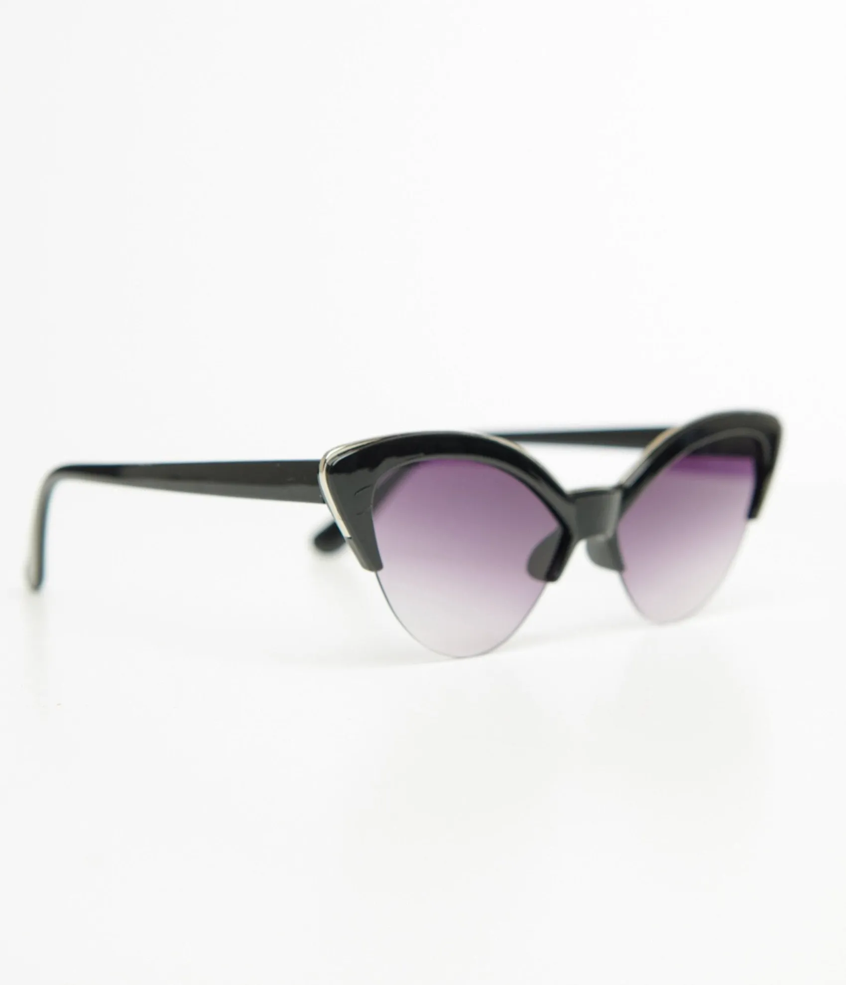 Unique Vintage Black & Silver Half Rim Cat Eye Sunglasses Shop
