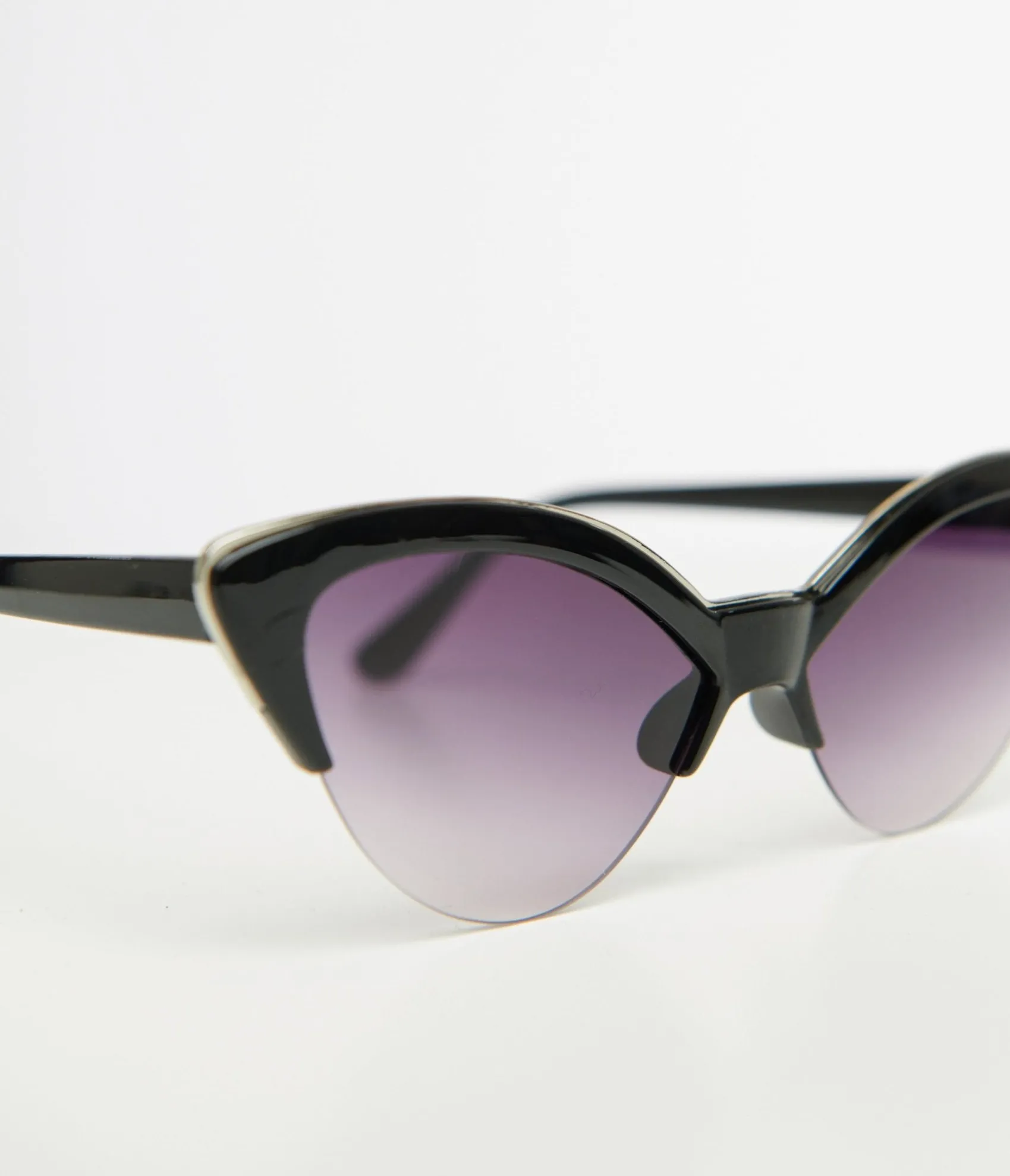 Unique Vintage Black & Silver Half Rim Cat Eye Sunglasses Shop