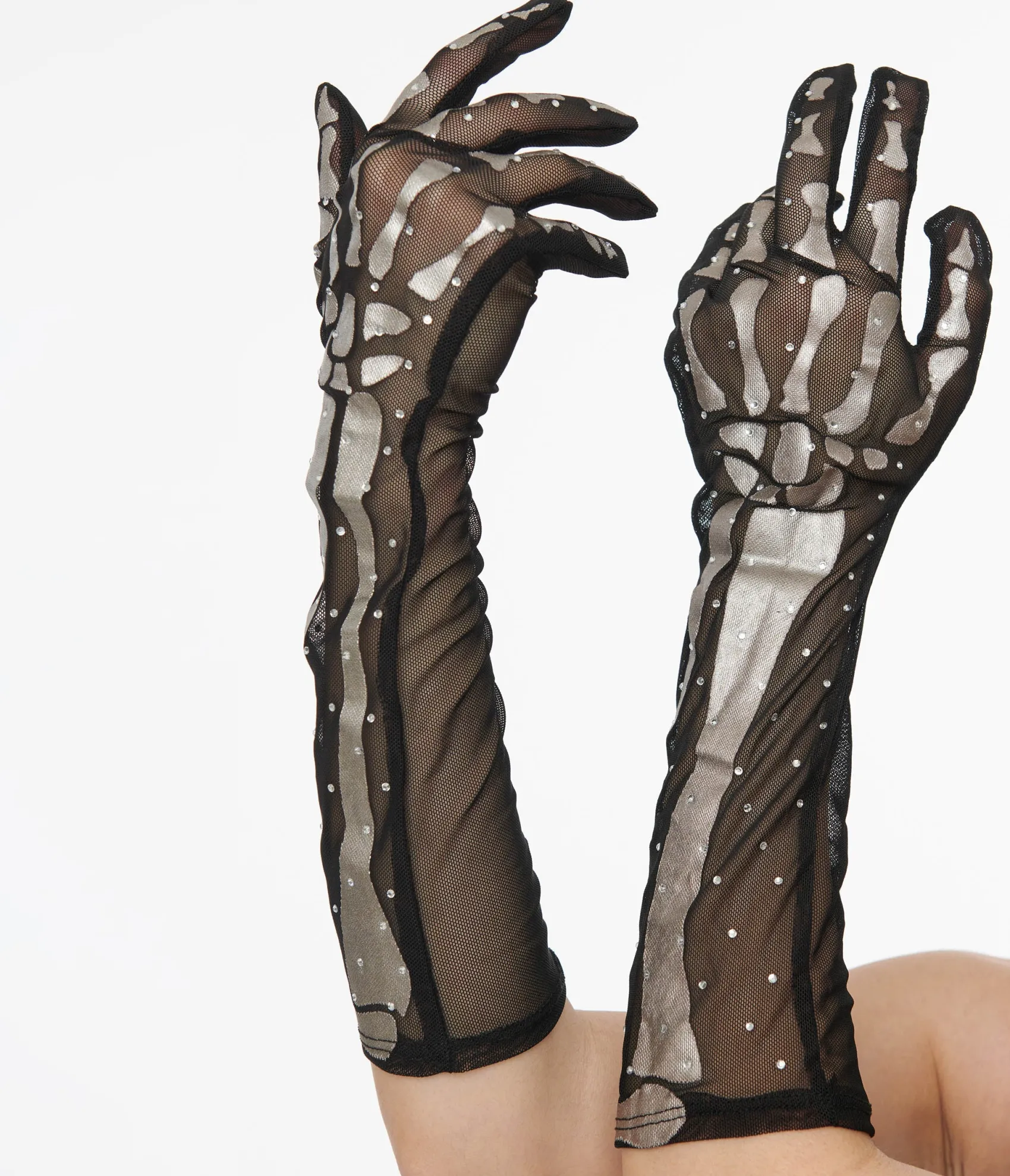 Unique Vintage Black & Silver Skeleton Rhinestone Gloves Best Sale
