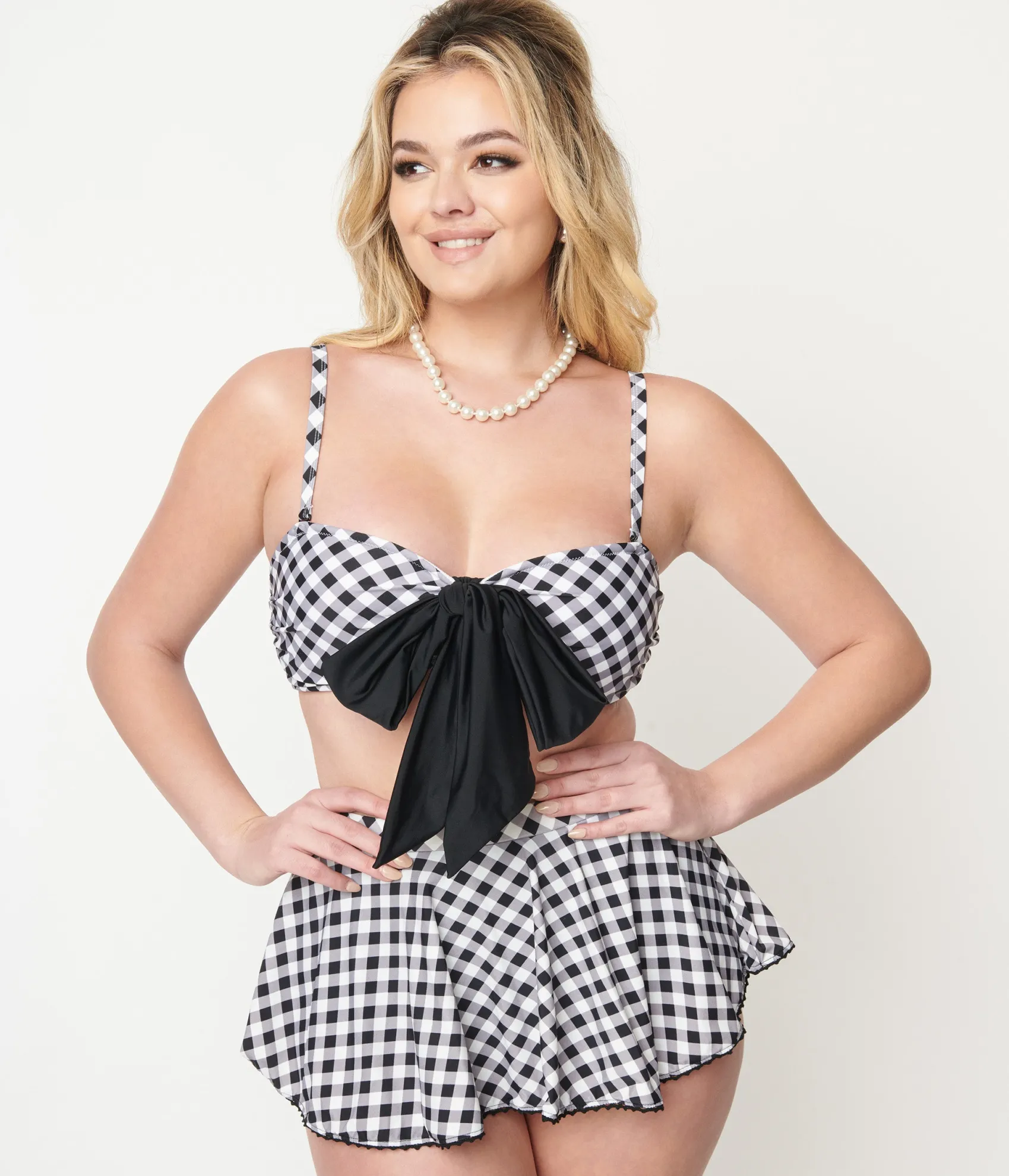 Unique Vintage Black & White Gingham Bow Rialto Bikini Top Best