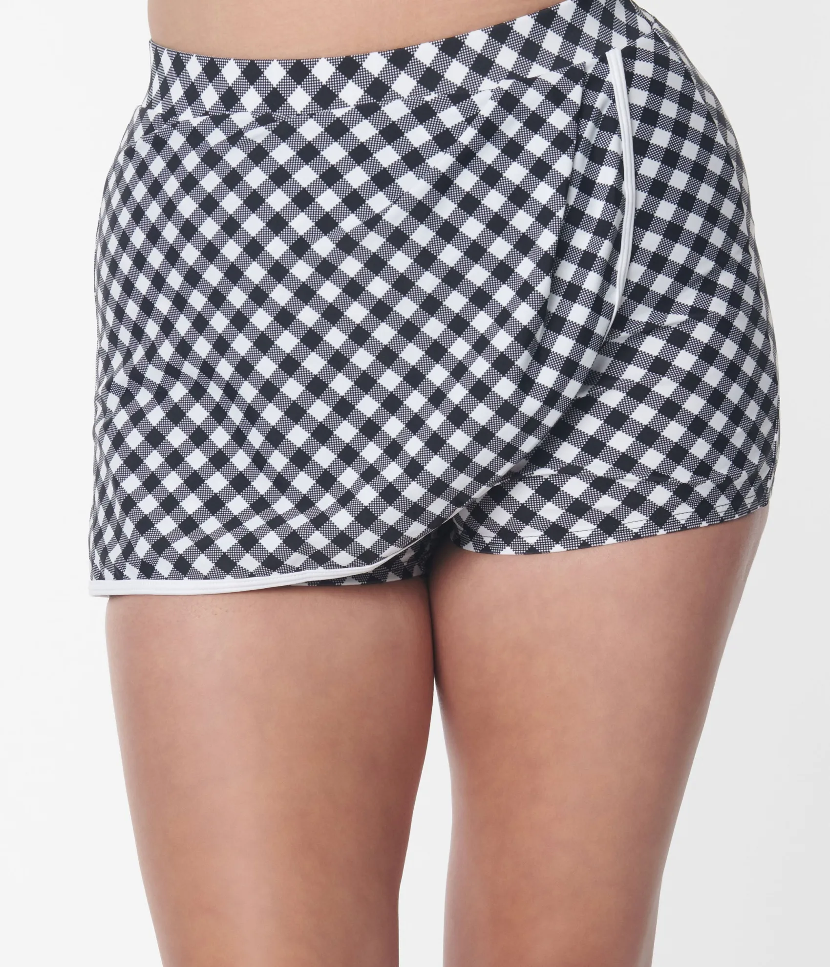 Unique Vintage Black & White Gingham High Waist Skort Swim Bottom Sale