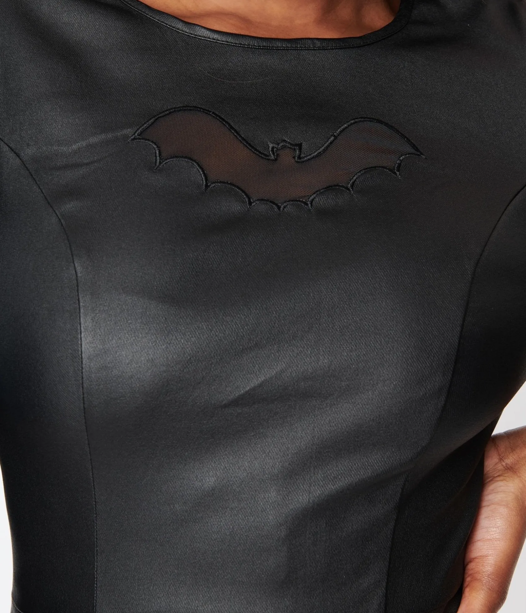 Unique Vintage Black Bat Cutout Faux Leather Wiggle Dress Sale