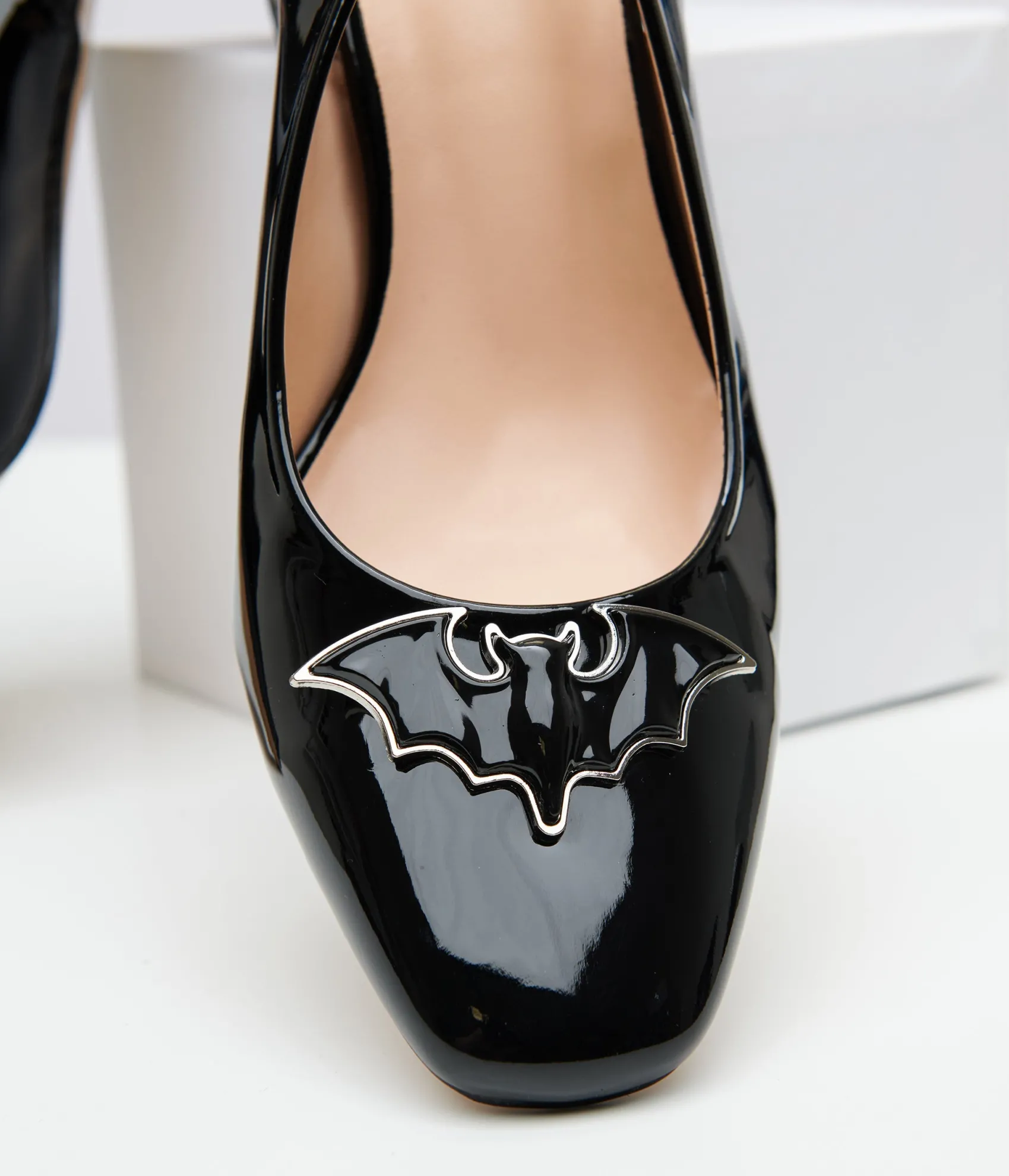 Unique Vintage Black Bat Leatherette Slingback Heels Hot