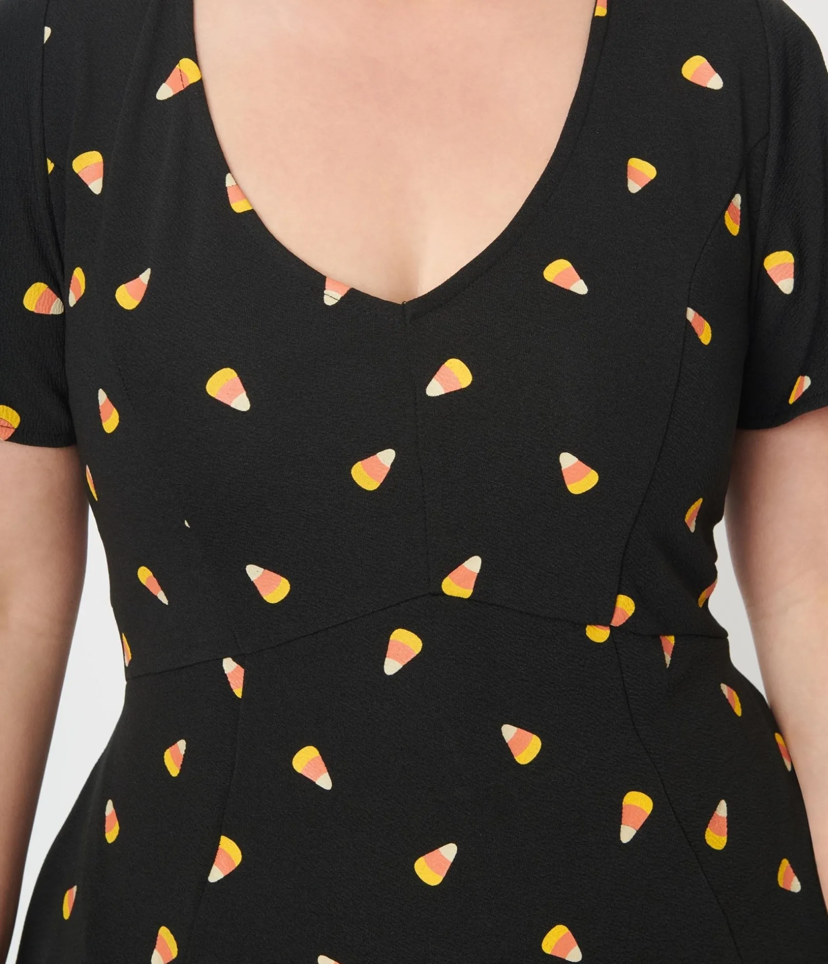 Unique Vintage Black Candy Corn Print Poppy Flare Dress Store