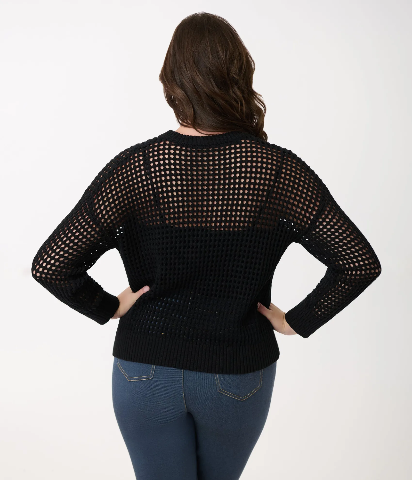 Unique Vintage Black Cat Open Weave Cotton Sweater Discount