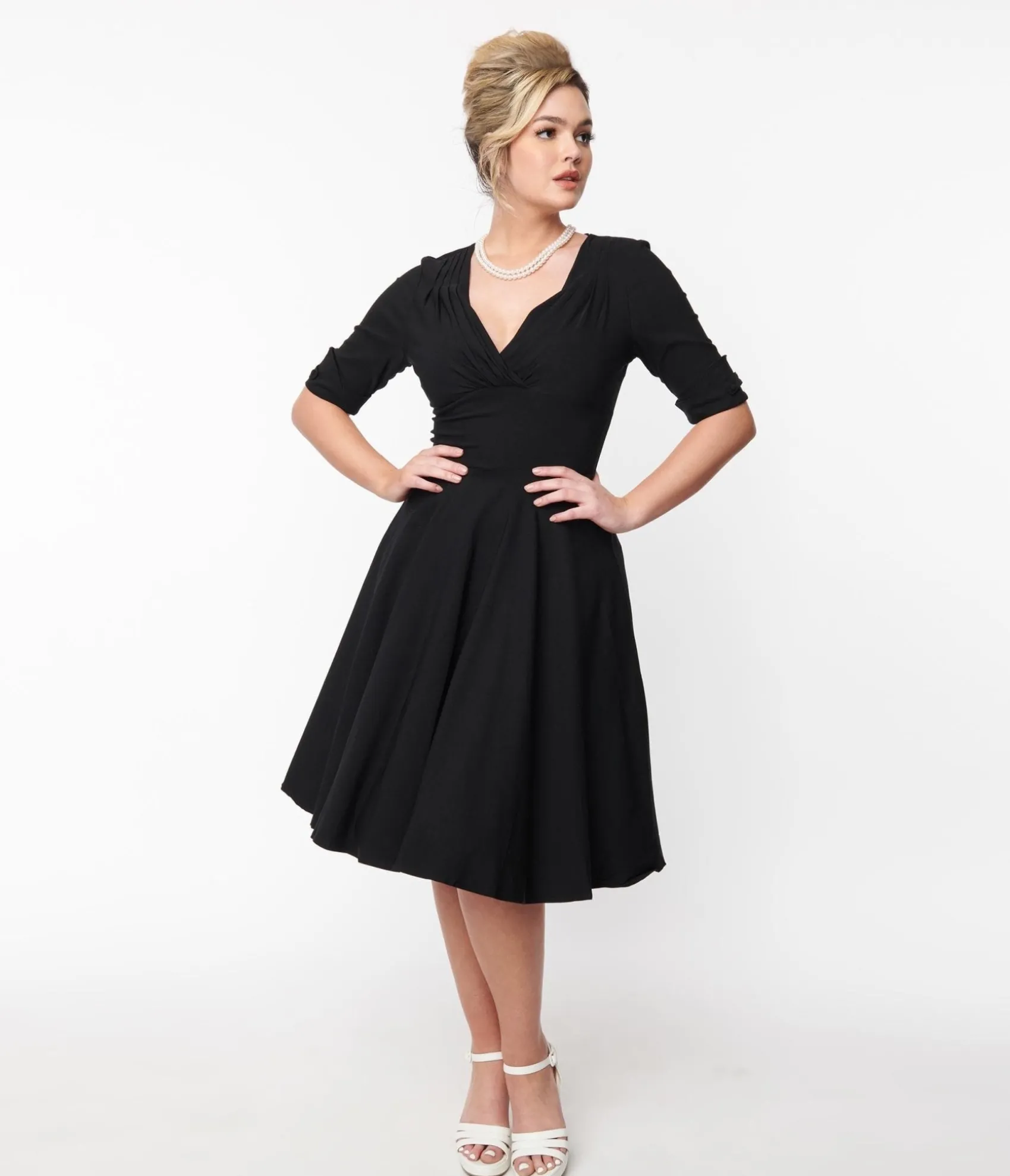 Unique Vintage Black Delores Swing Dress with Sleeves Outlet