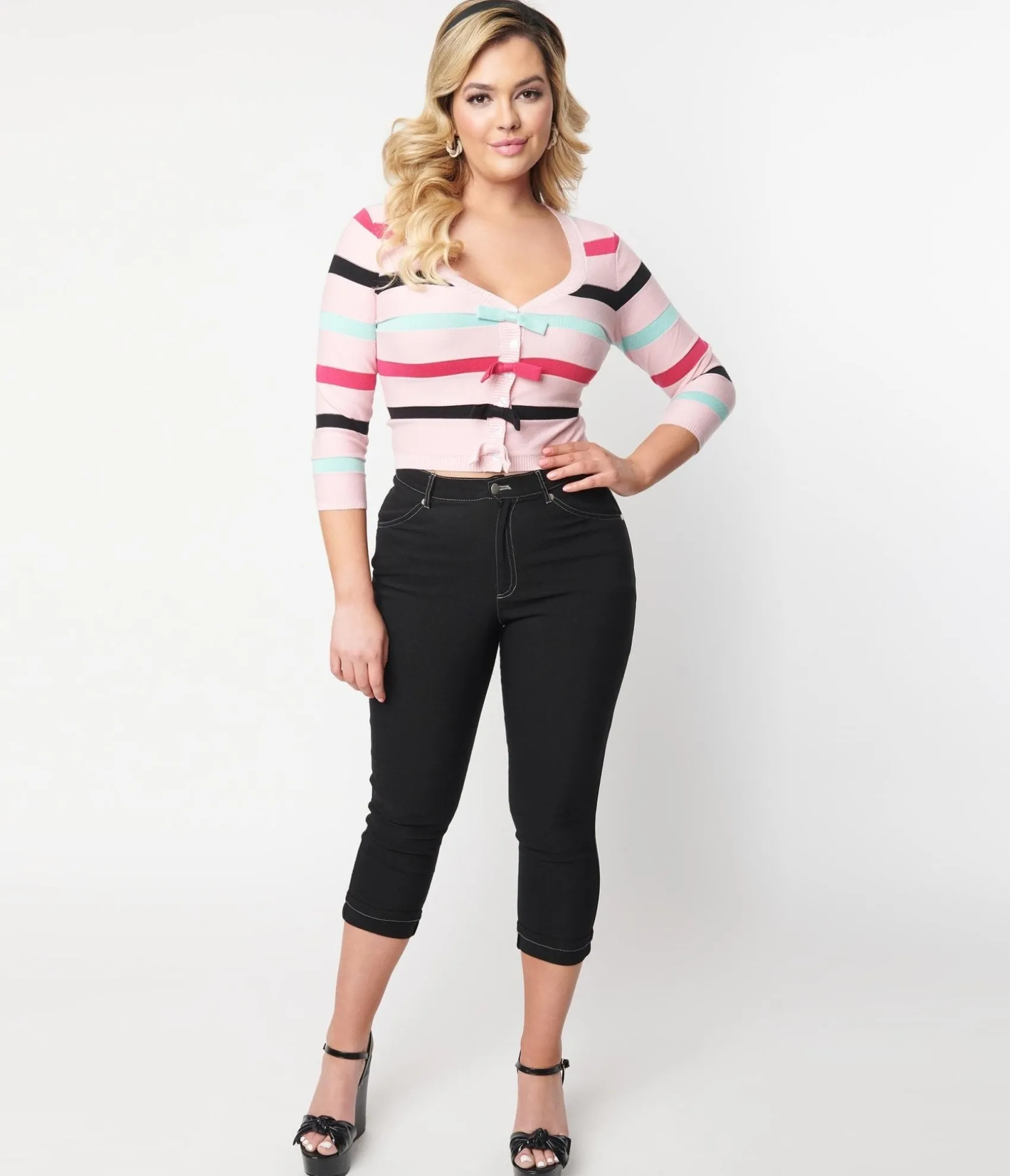 Unique Vintage Black Denim Bengaline Capris Clearance