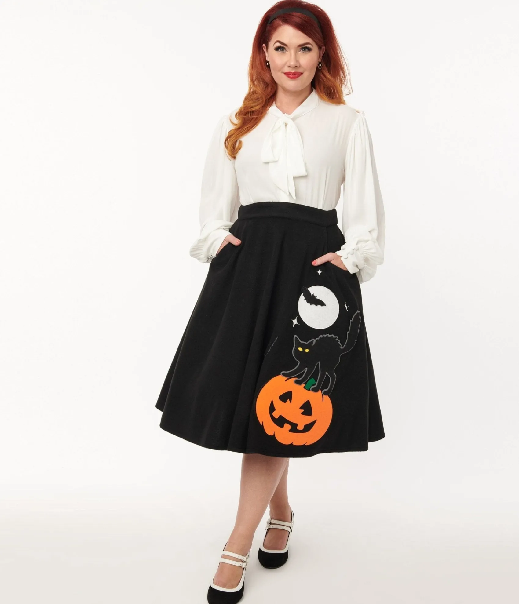 Unique Vintage Black Halloween Music Box Soda Shop Swing Skirt Discount