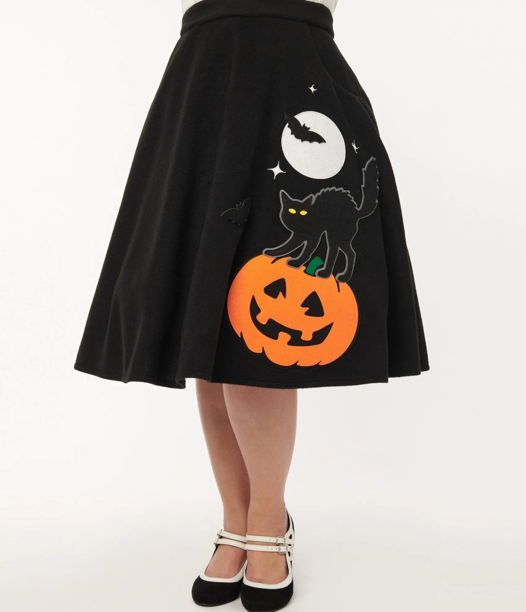 Unique Vintage Black Halloween Music Box Soda Shop Swing Skirt Discount