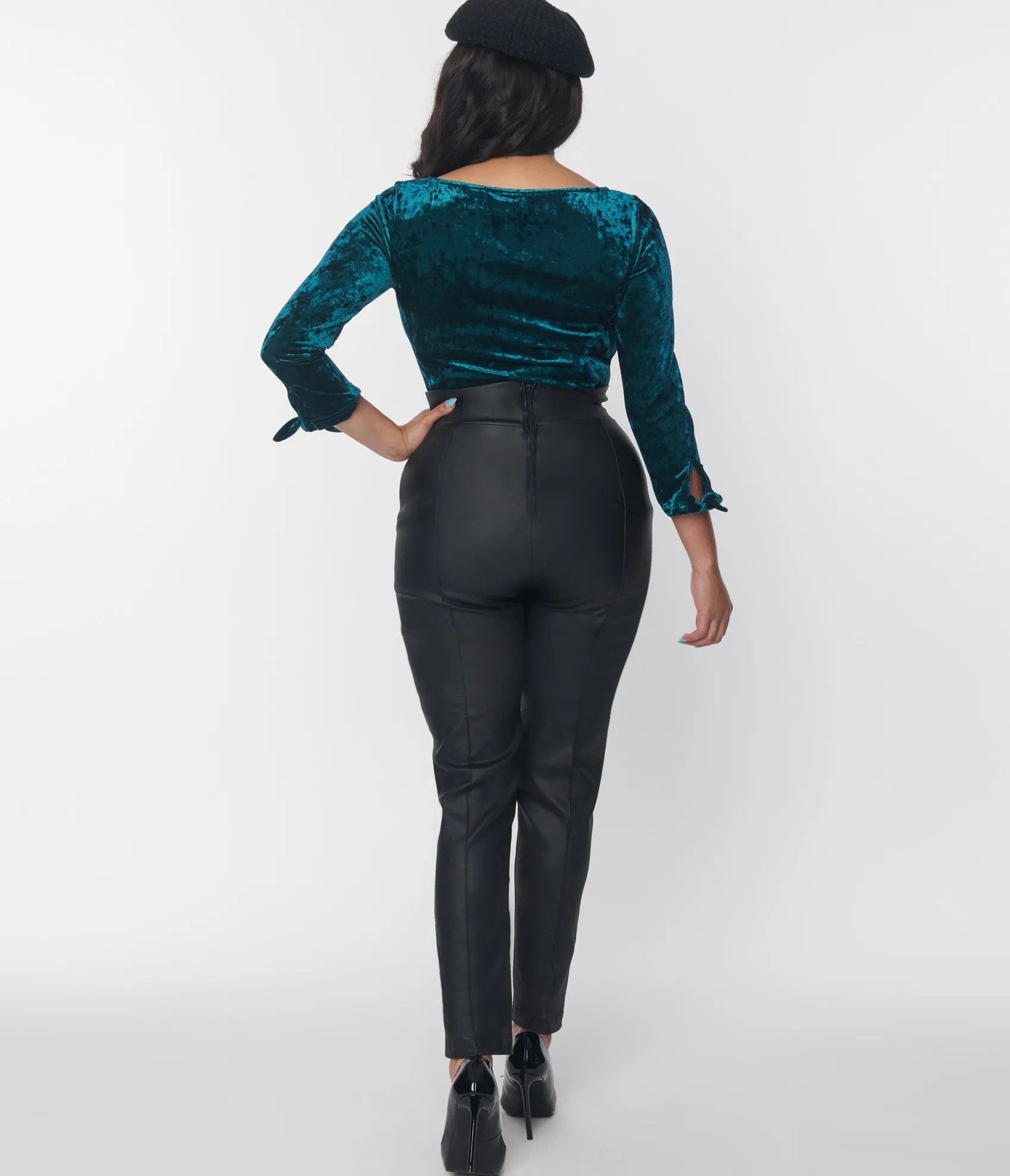 Unique Vintage Black Leatherette High Waist Pintuck Pants Online