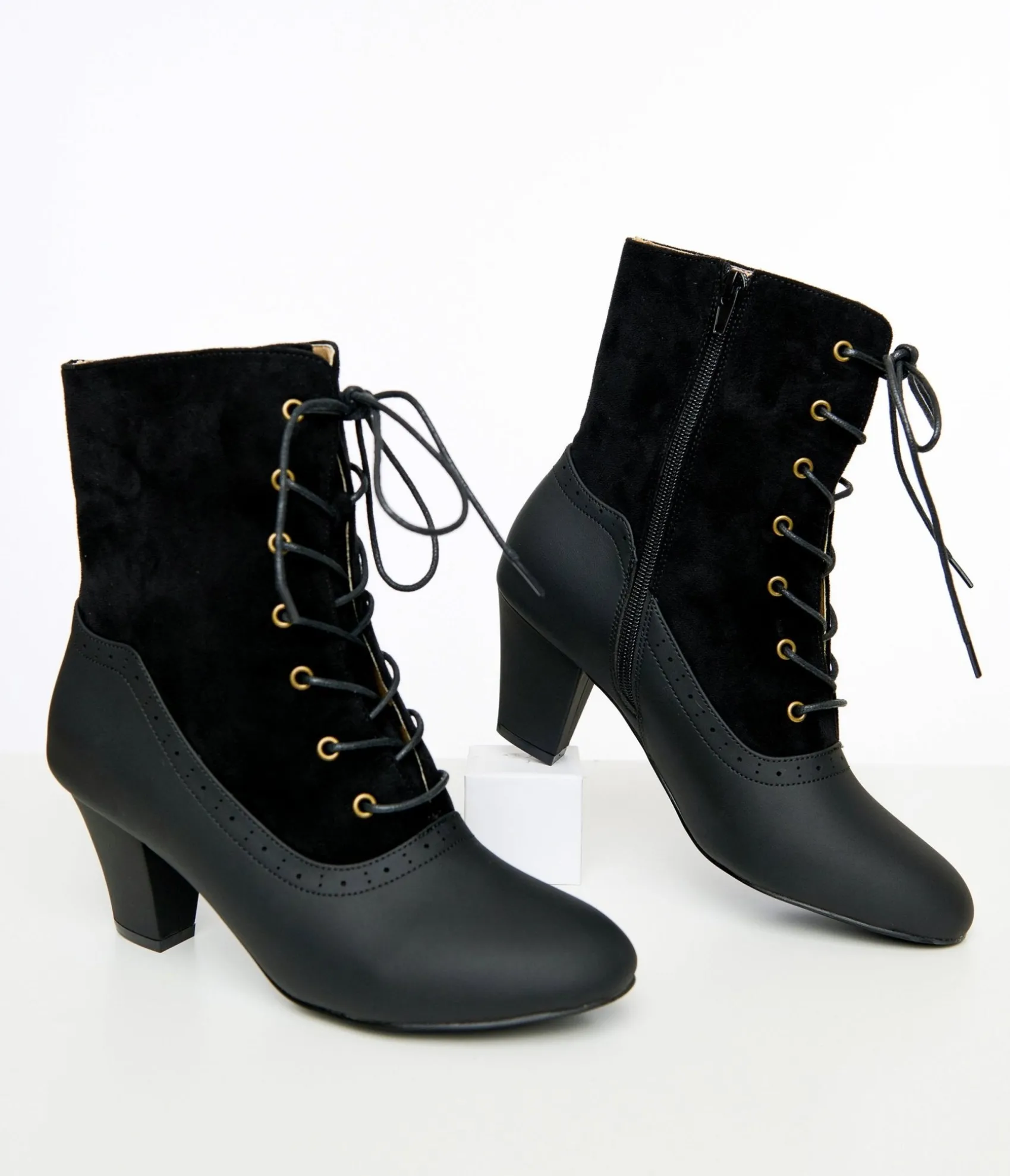 Unique Vintage Black Leatherette Victorian Boots Cheap