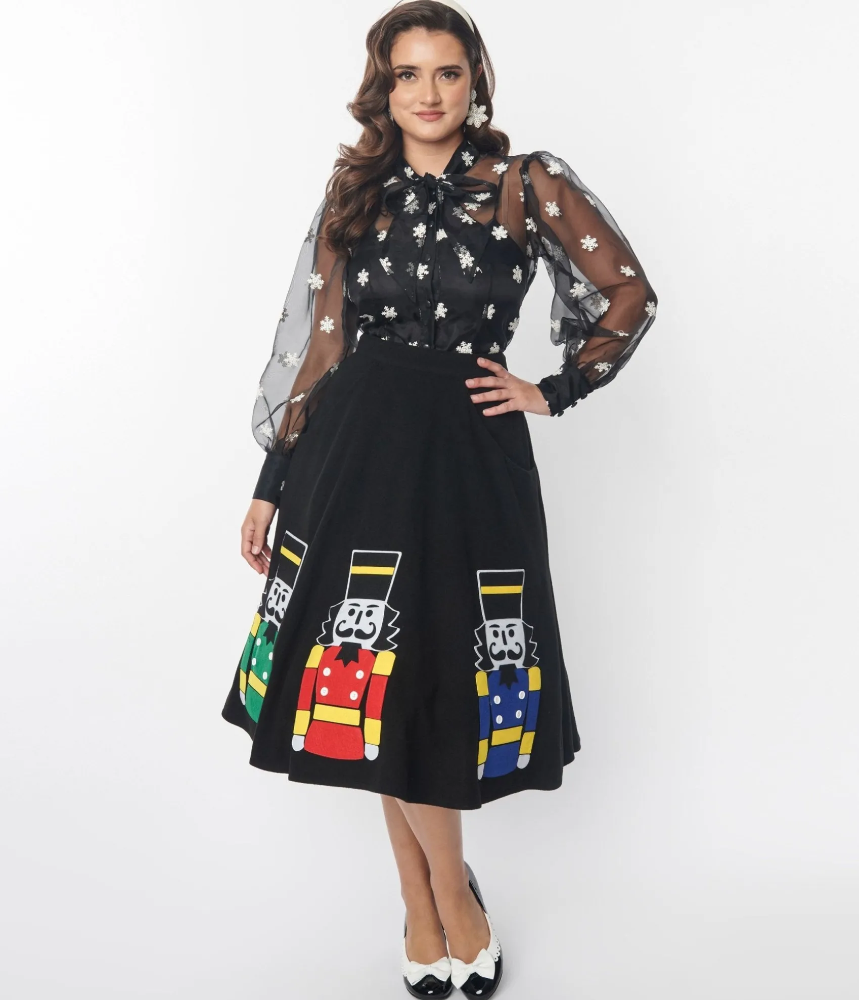 Unique Vintage Black Nutcracker Soda Shop Swing Skirt Cheap