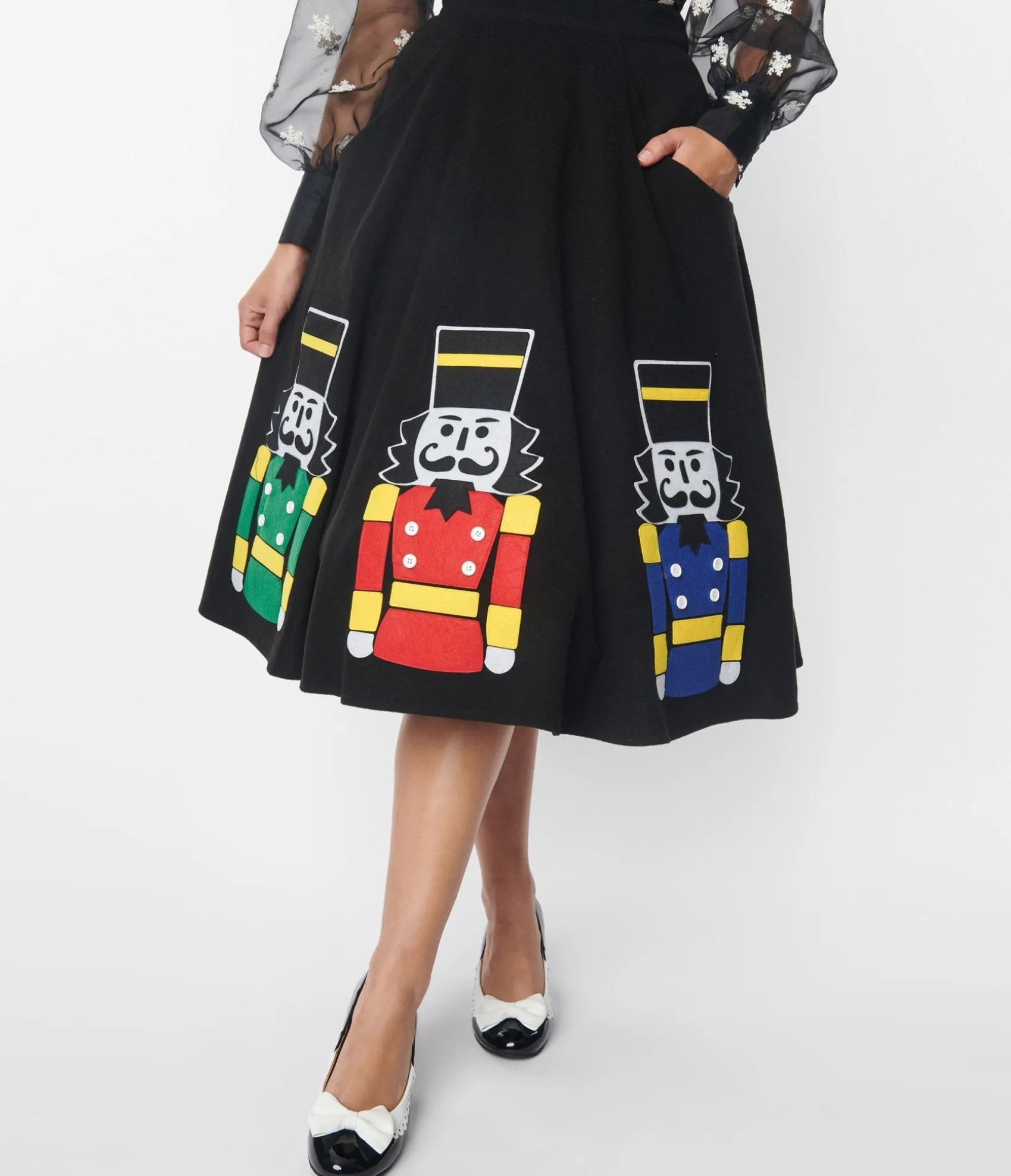 Unique Vintage Black Nutcracker Soda Shop Swing Skirt Cheap