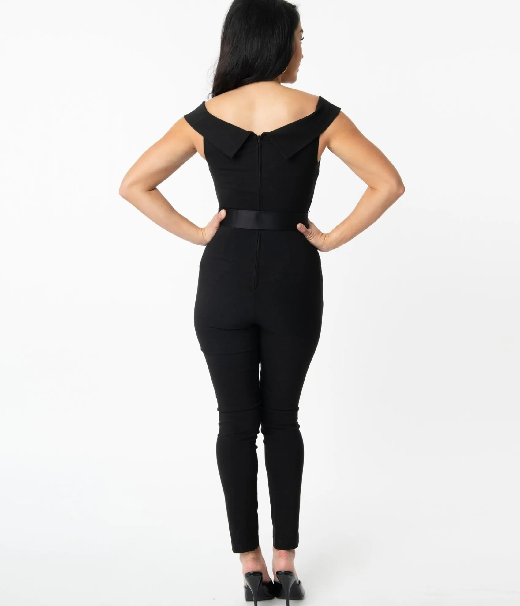 Unique Vintage Black Off Shoulder Gillian Jumpsuit Flash Sale