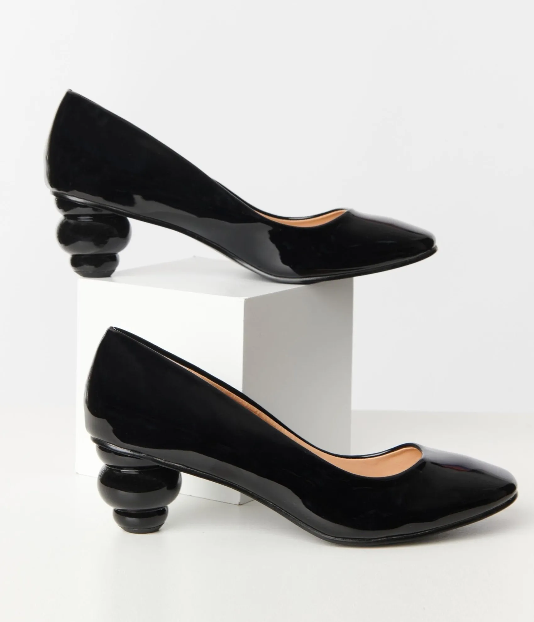 Unique Vintage Black Patent Leatherette Ball Heel Pumps Store