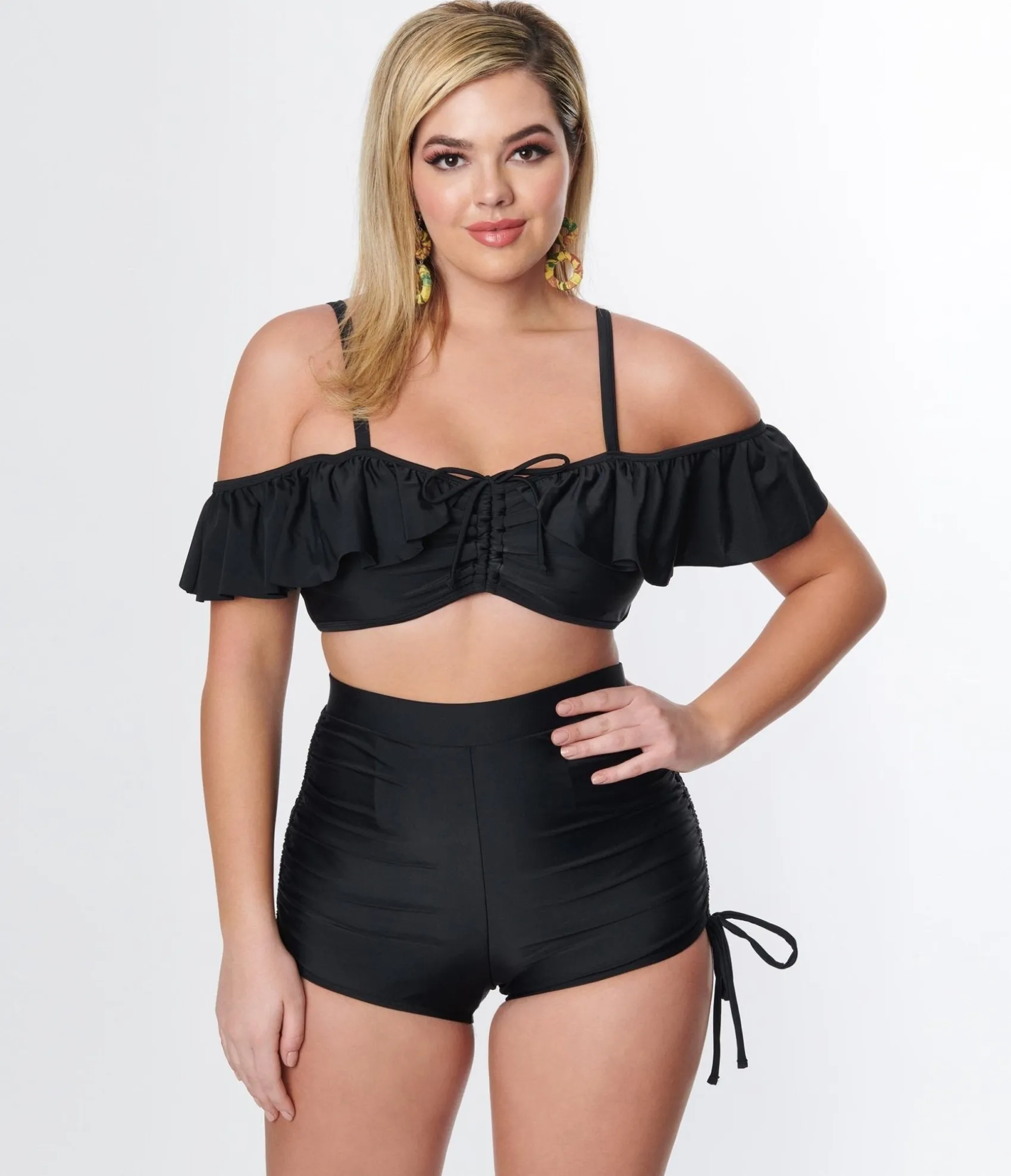 Unique Vintage Black Pull Tie Swim Shorts Best Sale