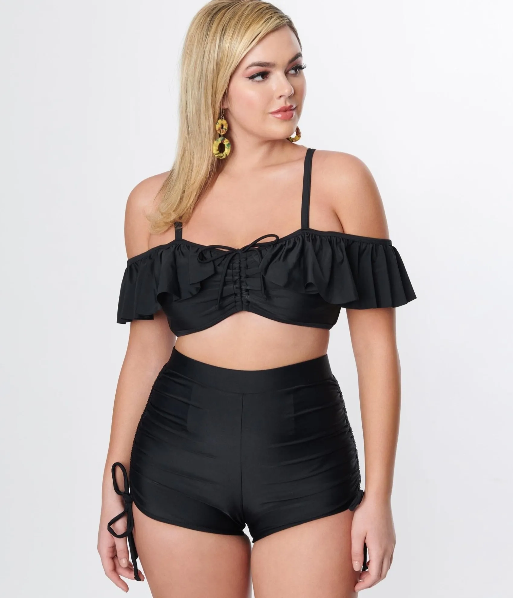 Unique Vintage Black Pull Tie Swim Shorts Best Sale