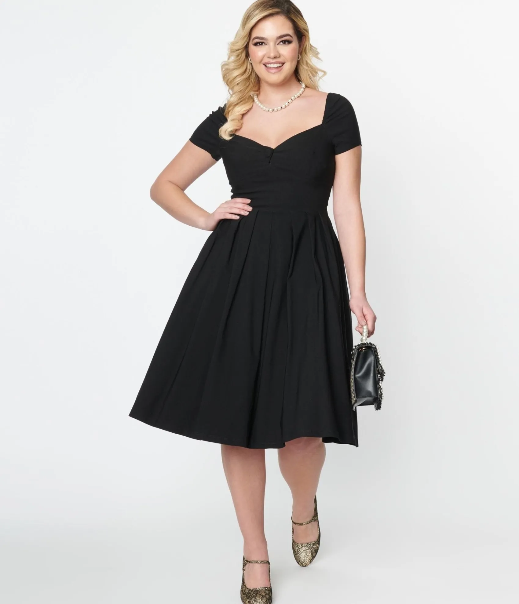 Unique Vintage Black Sweetheart Midge Swing Dress Hot