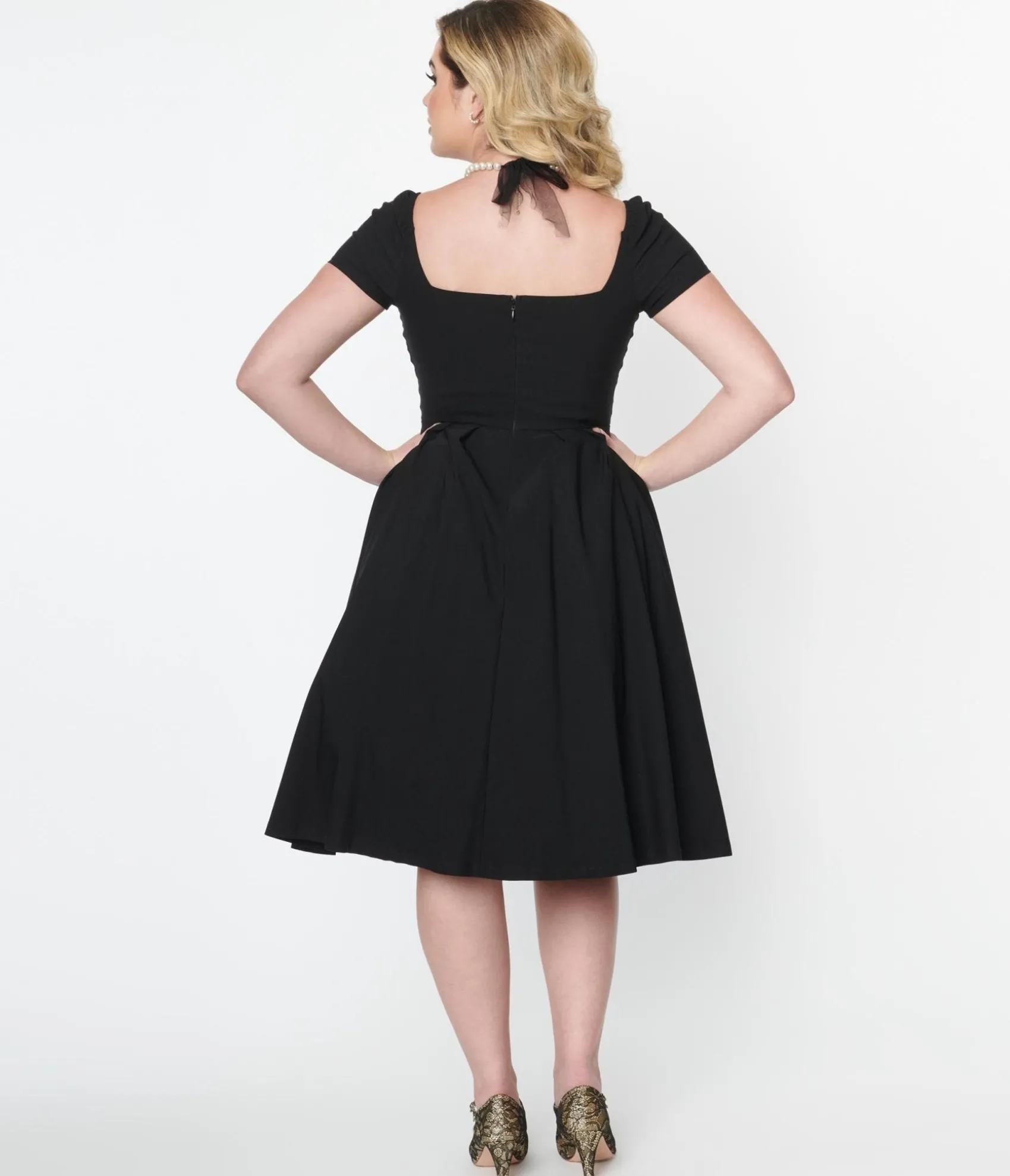 Unique Vintage Black Sweetheart Midge Swing Dress Hot