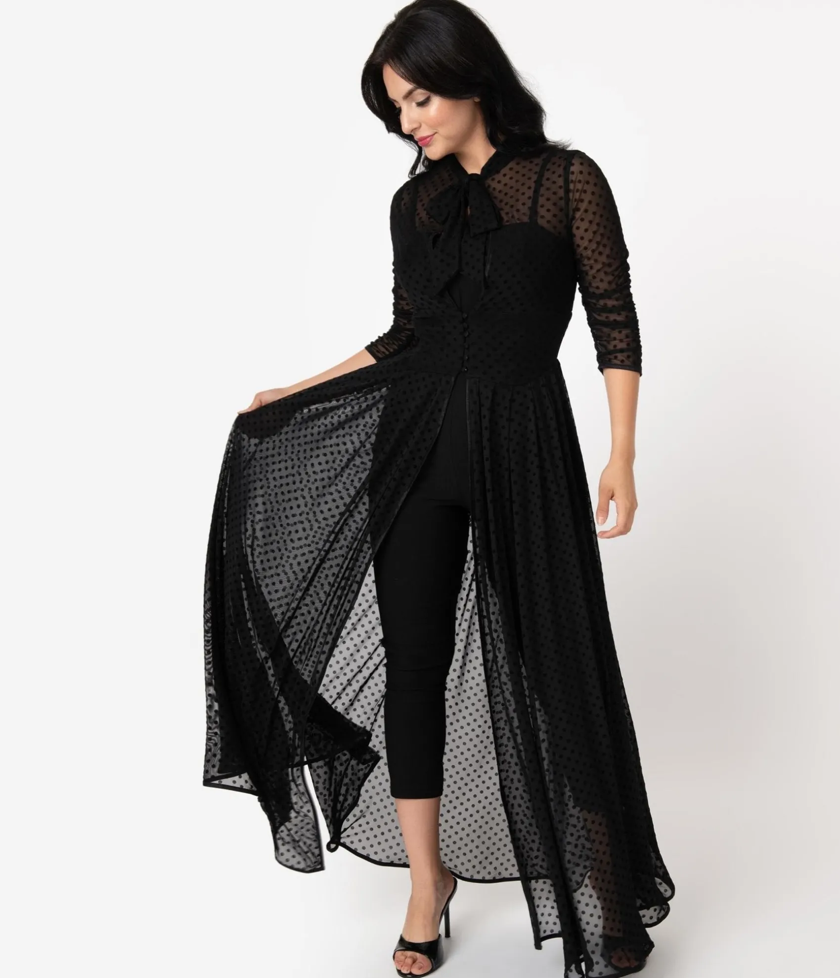 Unique Vintage Black Swiss Dot Starlet Duster Hot